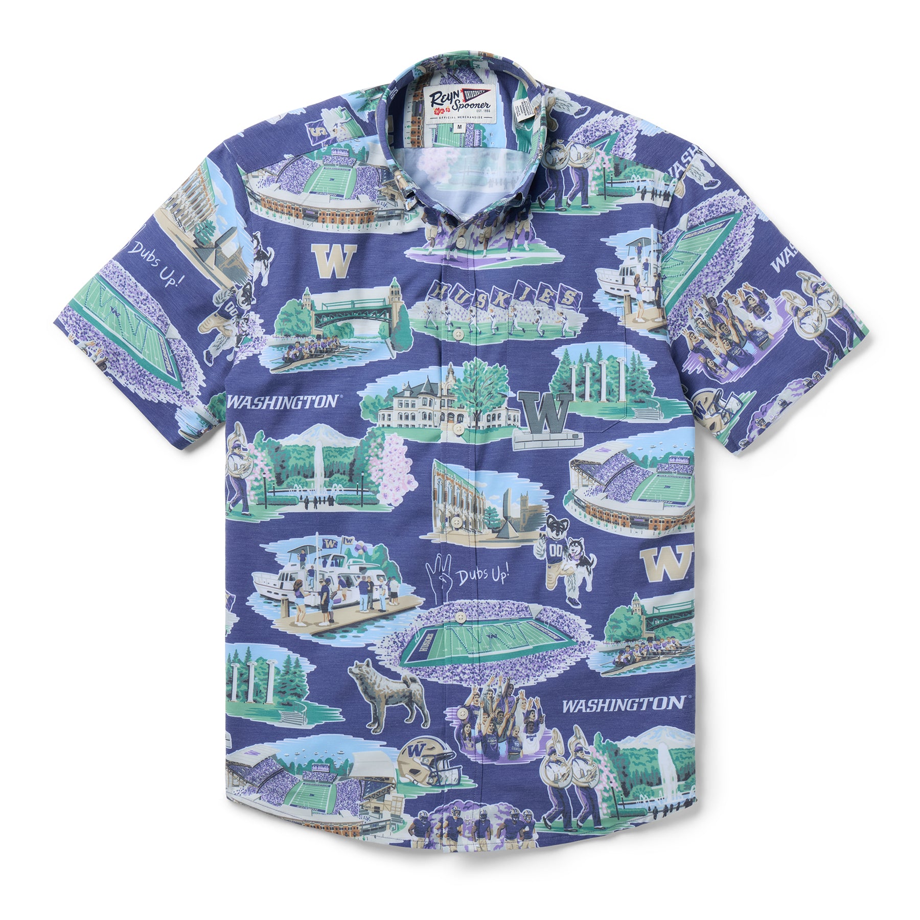 Reyn Spooner UNIVERSITY OF WASHINGTON SCENIC PERFORMANCE BUTTON FRONT in PURPLE