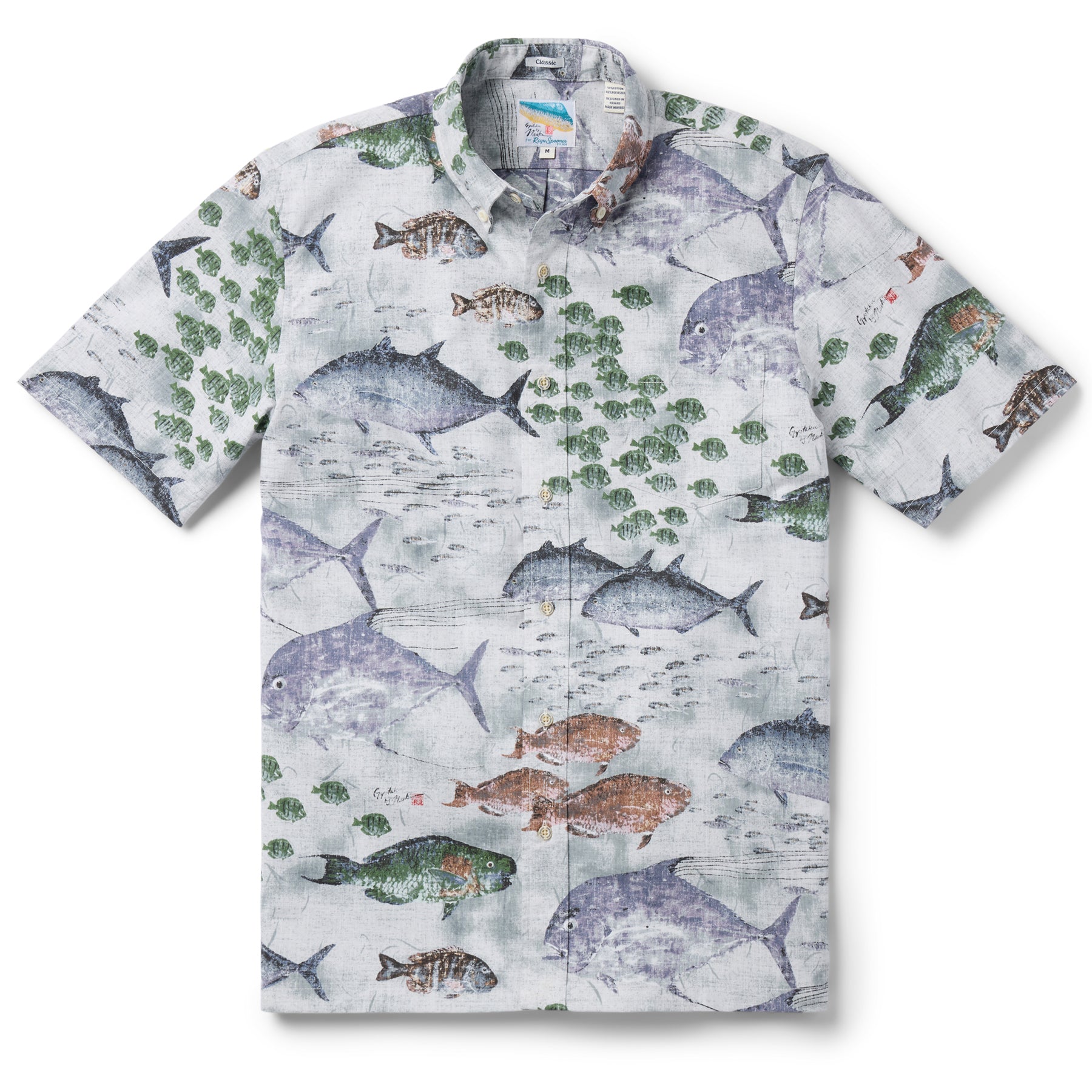 Reyn Spooner HANAUMA BAY BY NAOKI BUTTON FRONT in LIGHT GREY