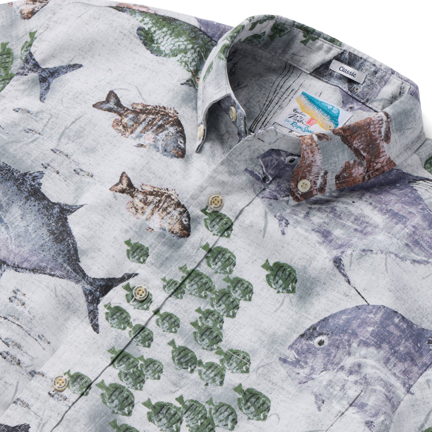 Reyn Spooner HANAUMA BAY BY NAOKI BUTTON FRONT in LIGHT GREY