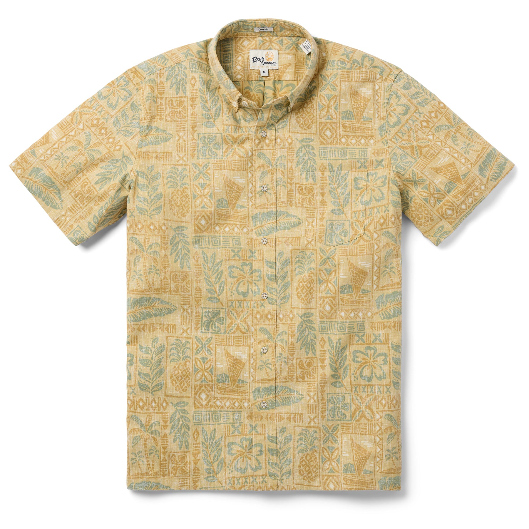 Reyn Spooner TAHITIAN TAPA BUTTON FRONT in DUSTY YELLOW