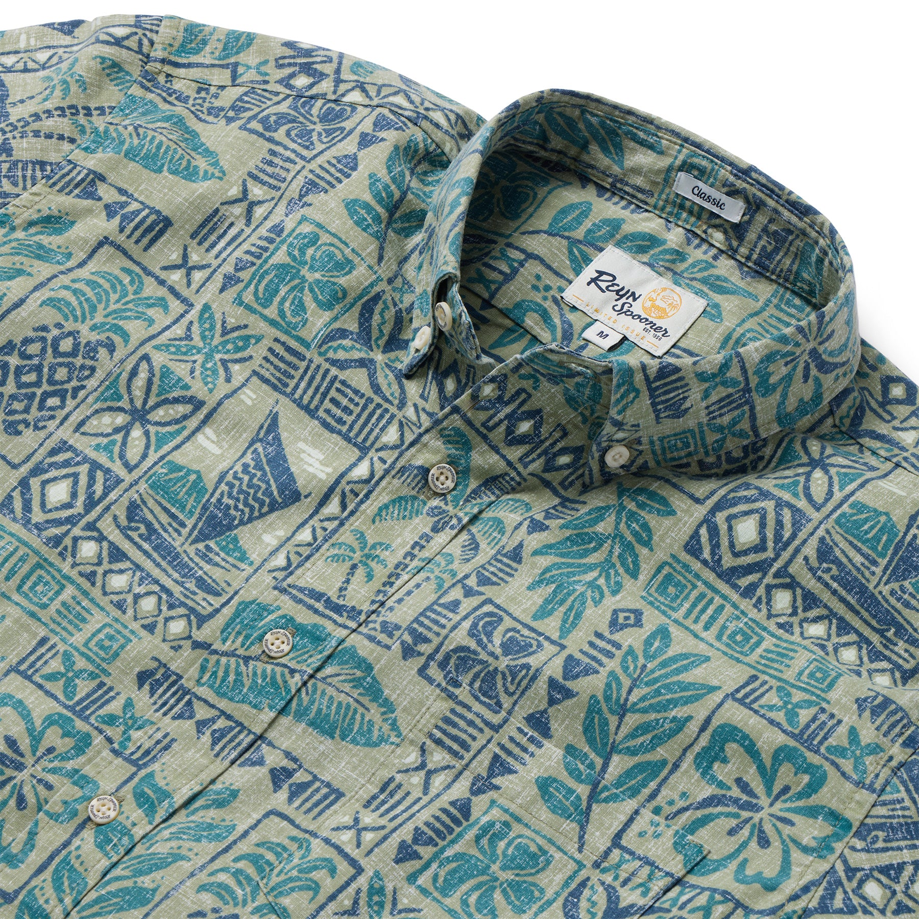 Reyn Spooner TAHITIAN TAPA BUTTON FRONT in OLIVE