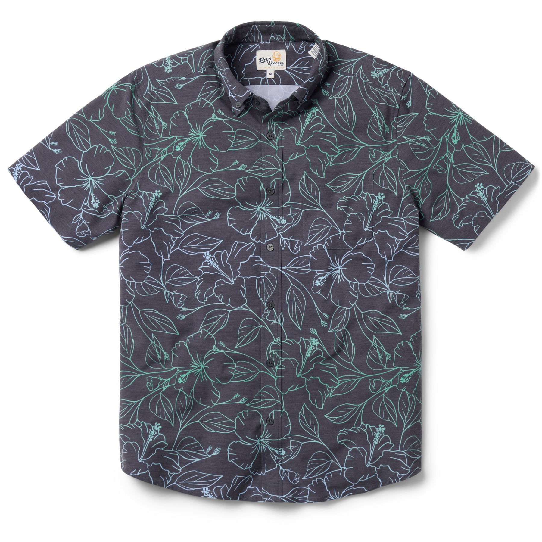 Reyn Spooner BIG BLOOMS PERFORMANCE BUTTON FRONT in BLACK