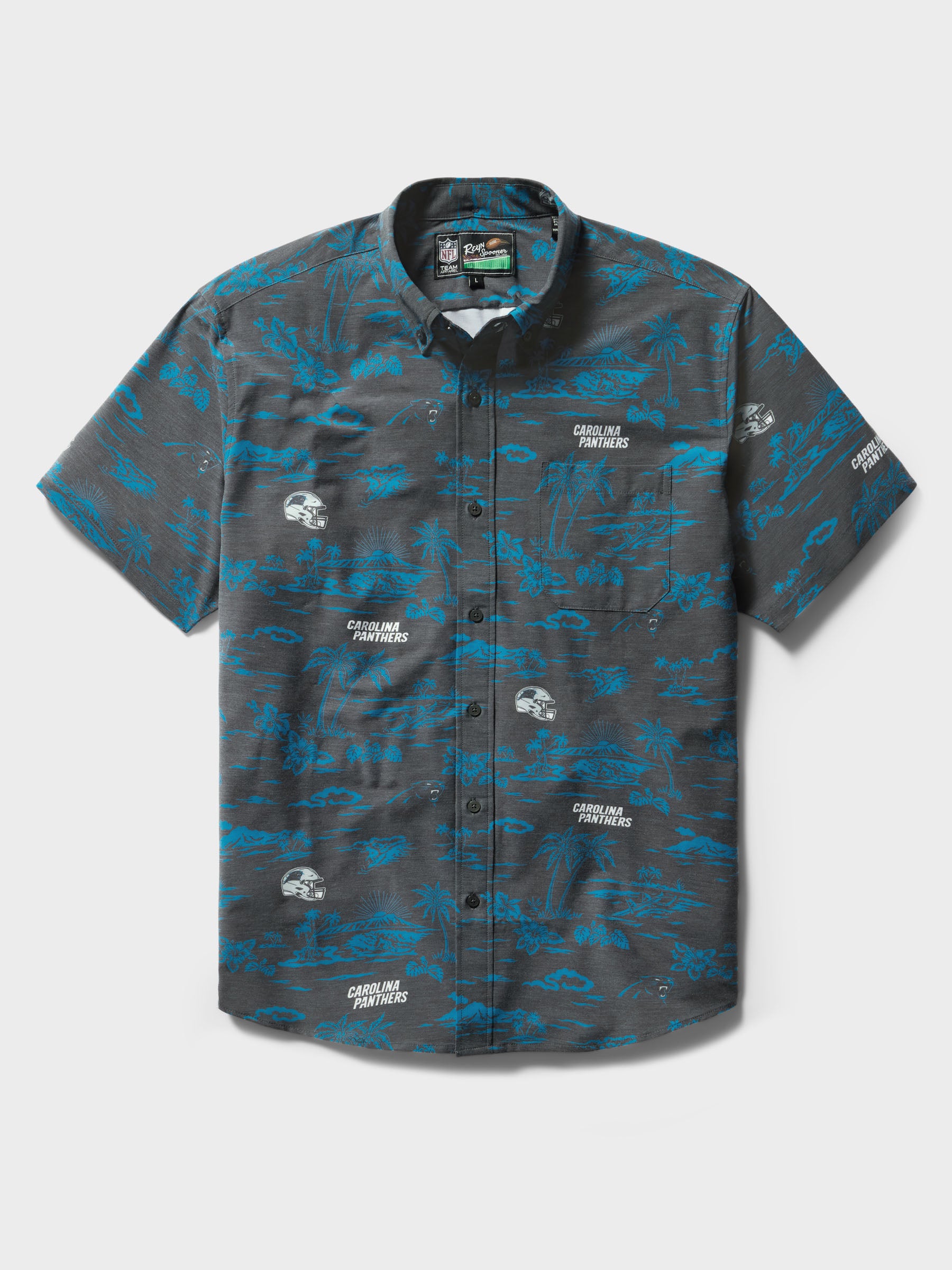 Reyn Spooner CAROLINA PANTHERS GAME DAY PERFORMANCE ALOHA SHIRT in BLACK