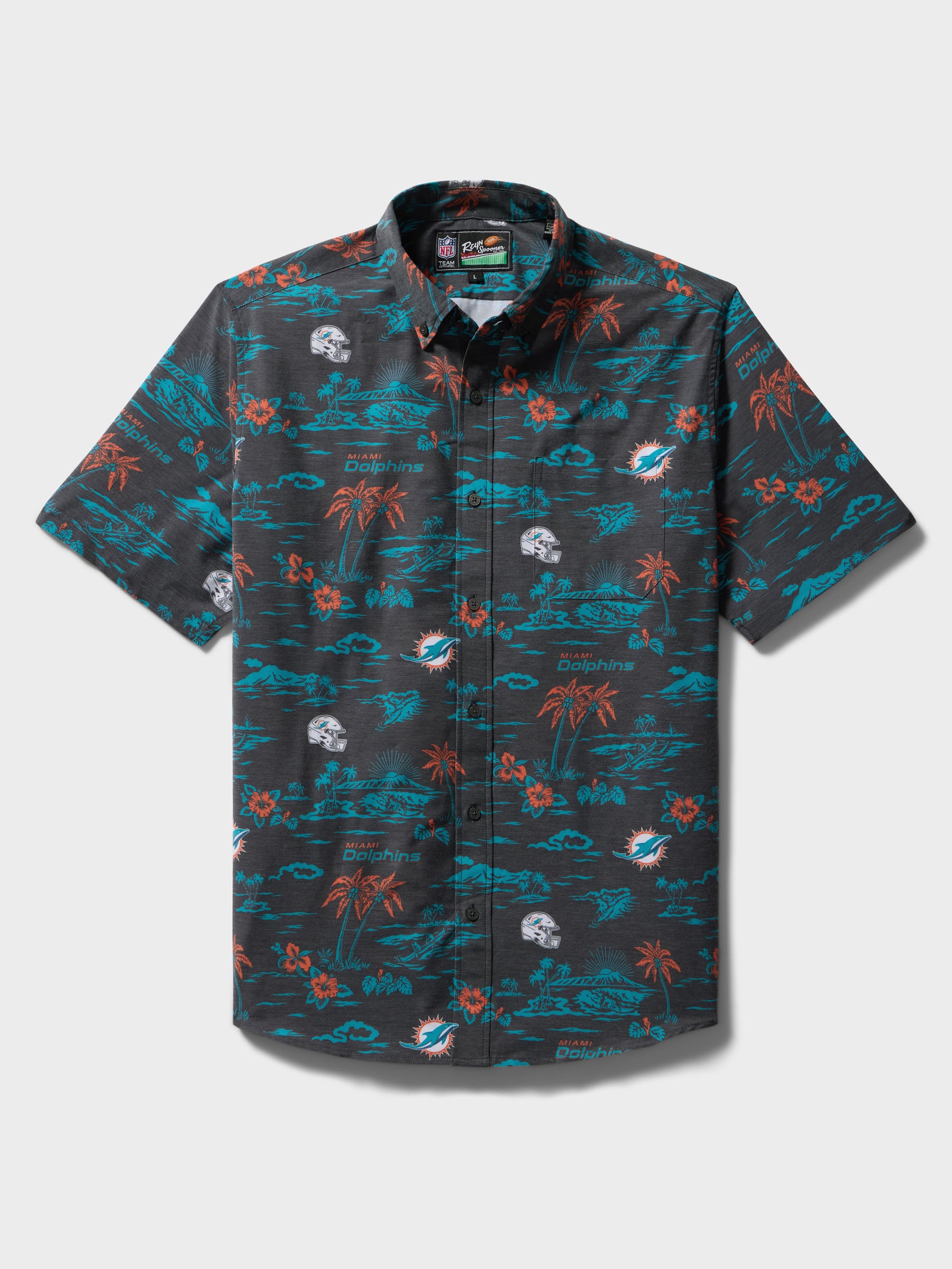 Reyn Spooner MIAMI DOLPHINS GAME DAY PERFORMANCE ALOHA SHIRT in BLACK