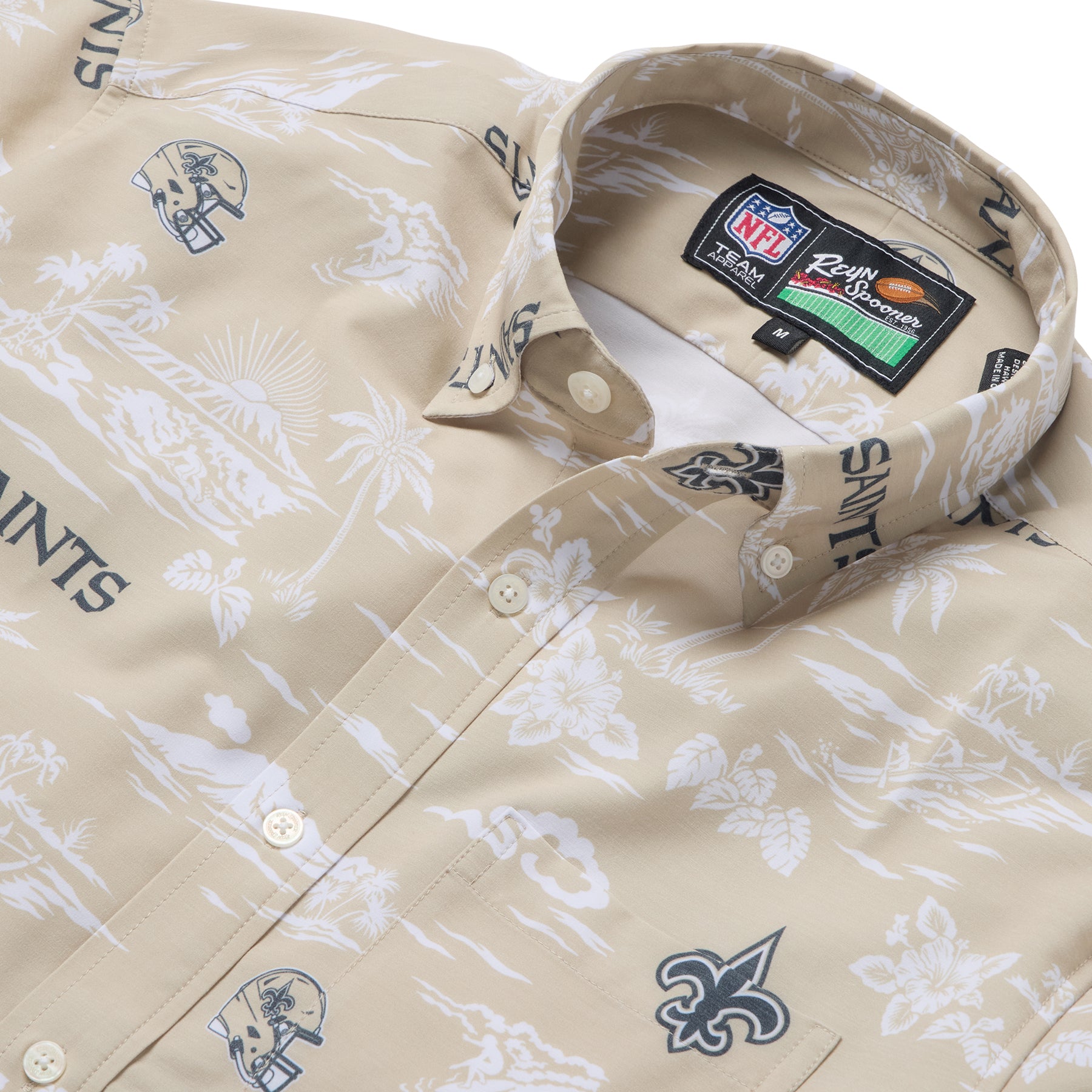 Reyn Spooner NEW ORLEANS SAINTS KEKAI PERFORMANCE BUTTON FRONT in GOLD