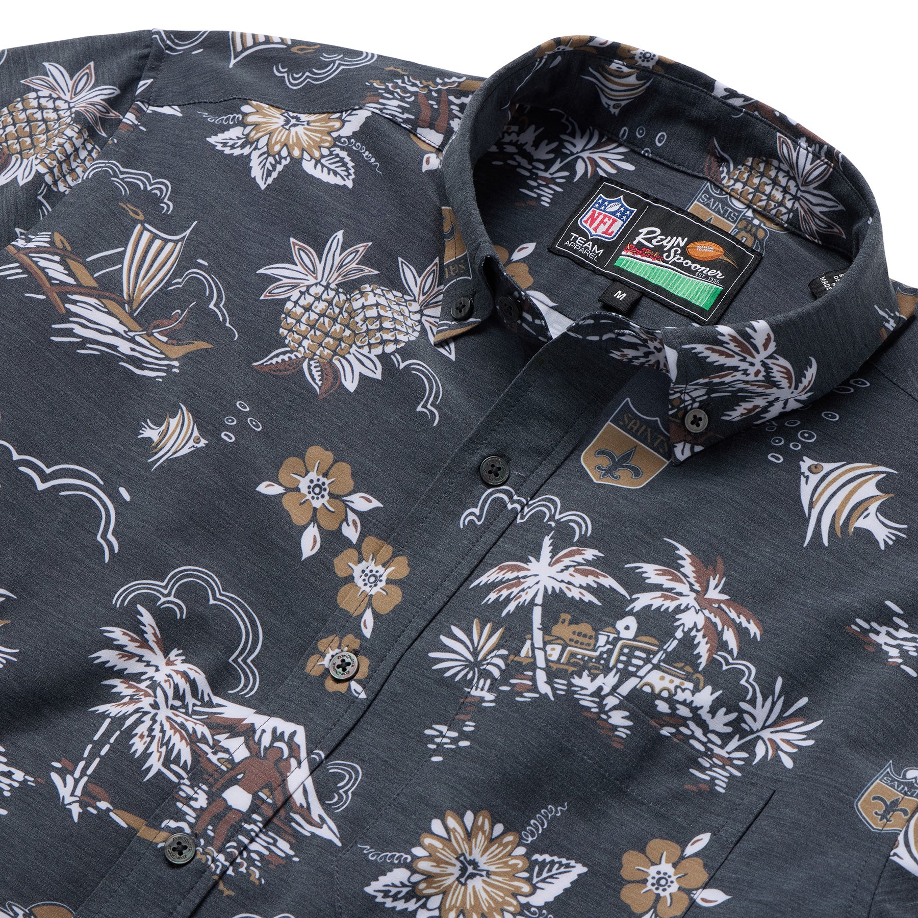 Reyn Spooner NFL® NEW ORLEANS SAINTS THROWBACK PERFORMANCE BUTTON FRONT in BLACK