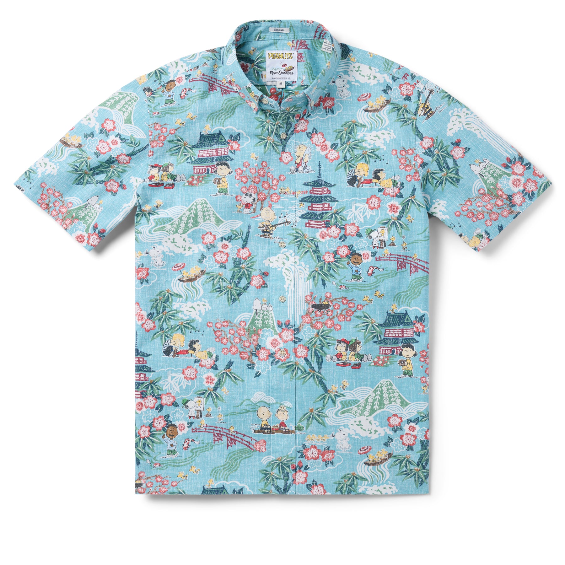 Reyn Spooner PEANUTS IN JAPAN BUTTON FRONT in AQUA