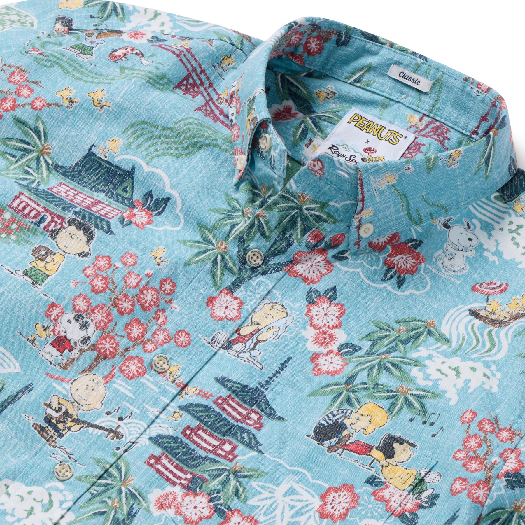 Reyn Spooner PEANUTS IN JAPAN BUTTON FRONT in AQUA