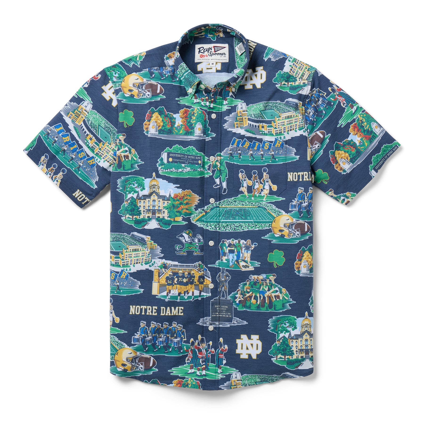 Reyn Spooner UNIVERSITY OF NOTRE DAME SCENIC PERFORMANCE BUTTON FRONT in NAVY