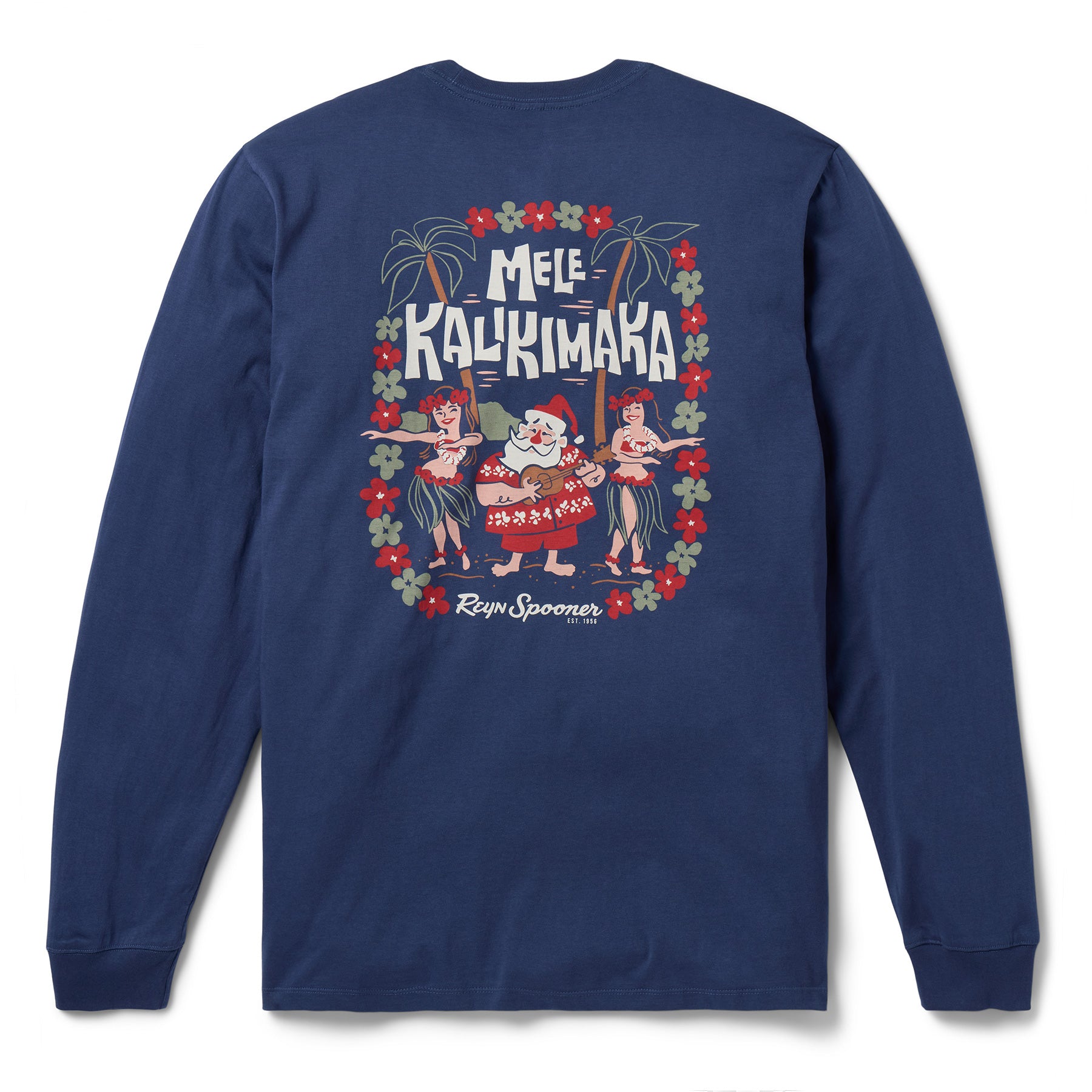 Reyn Spooner SANTA HULA LONG SLEEVE GRAPHIC TEE in NAVY
