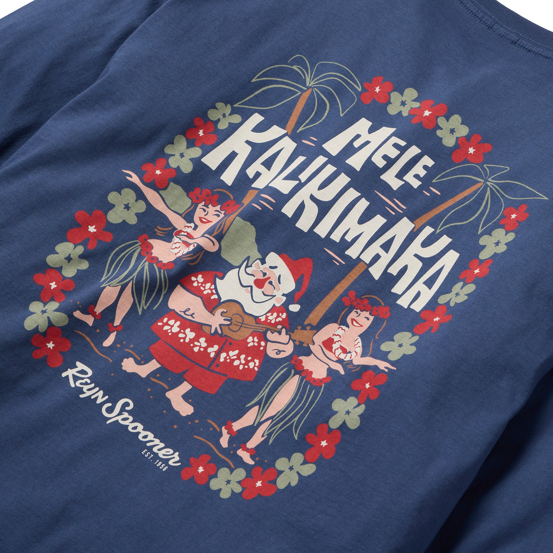 Reyn Spooner SANTA HULA LONG SLEEVE GRAPHIC TEE in NAVY
