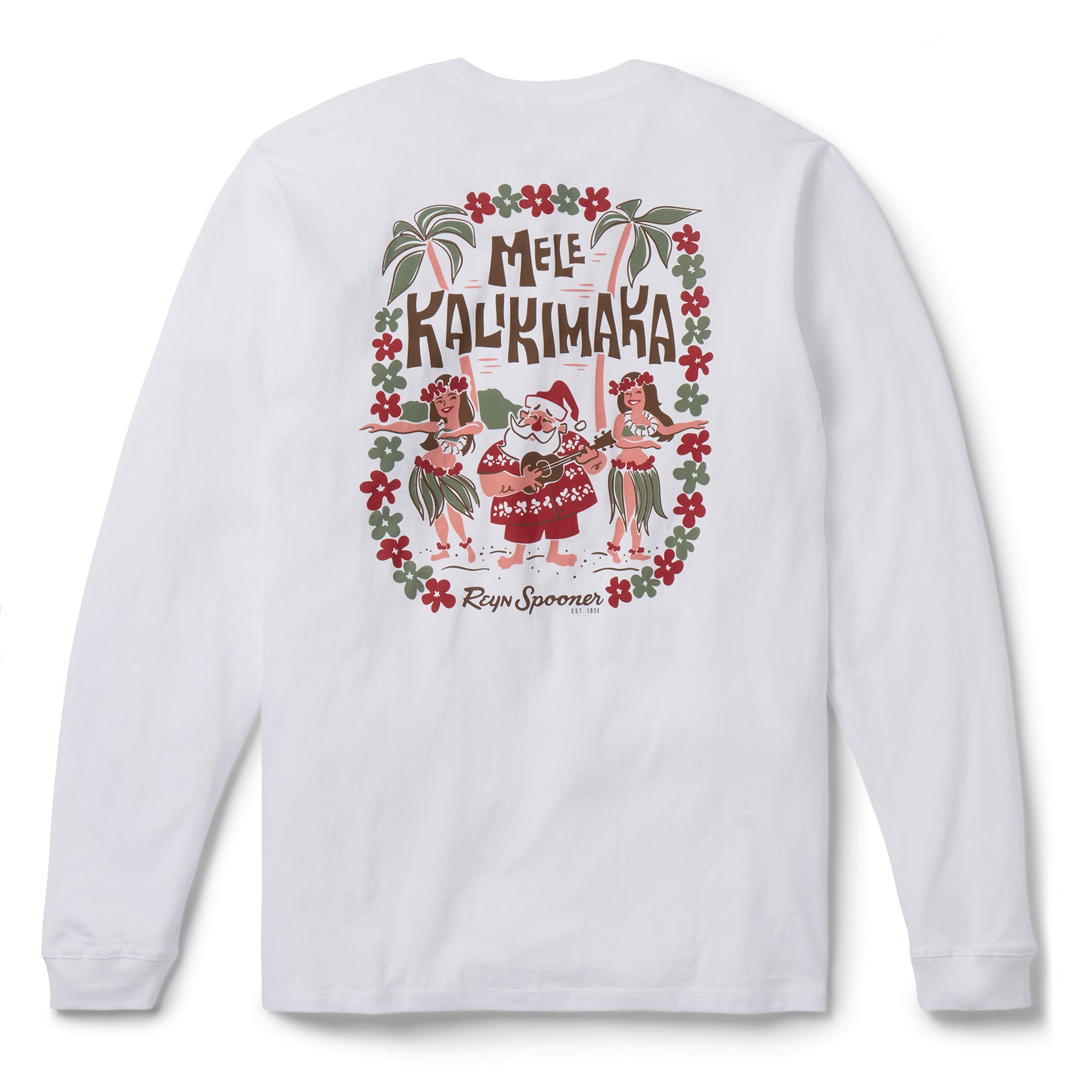 Reyn Spooner SANTA HULA LONG SLEEVE GRAPHIC TEE in WHITE