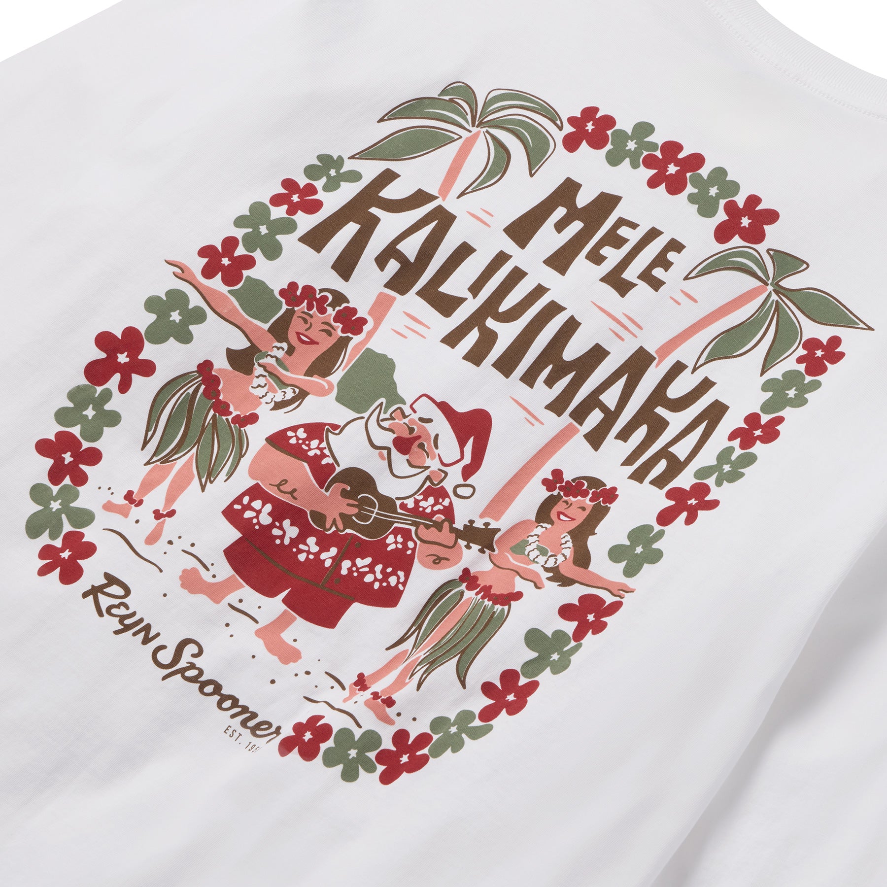 Reyn Spooner SANTA HULA LONG SLEEVE GRAPHIC TEE in WHITE
