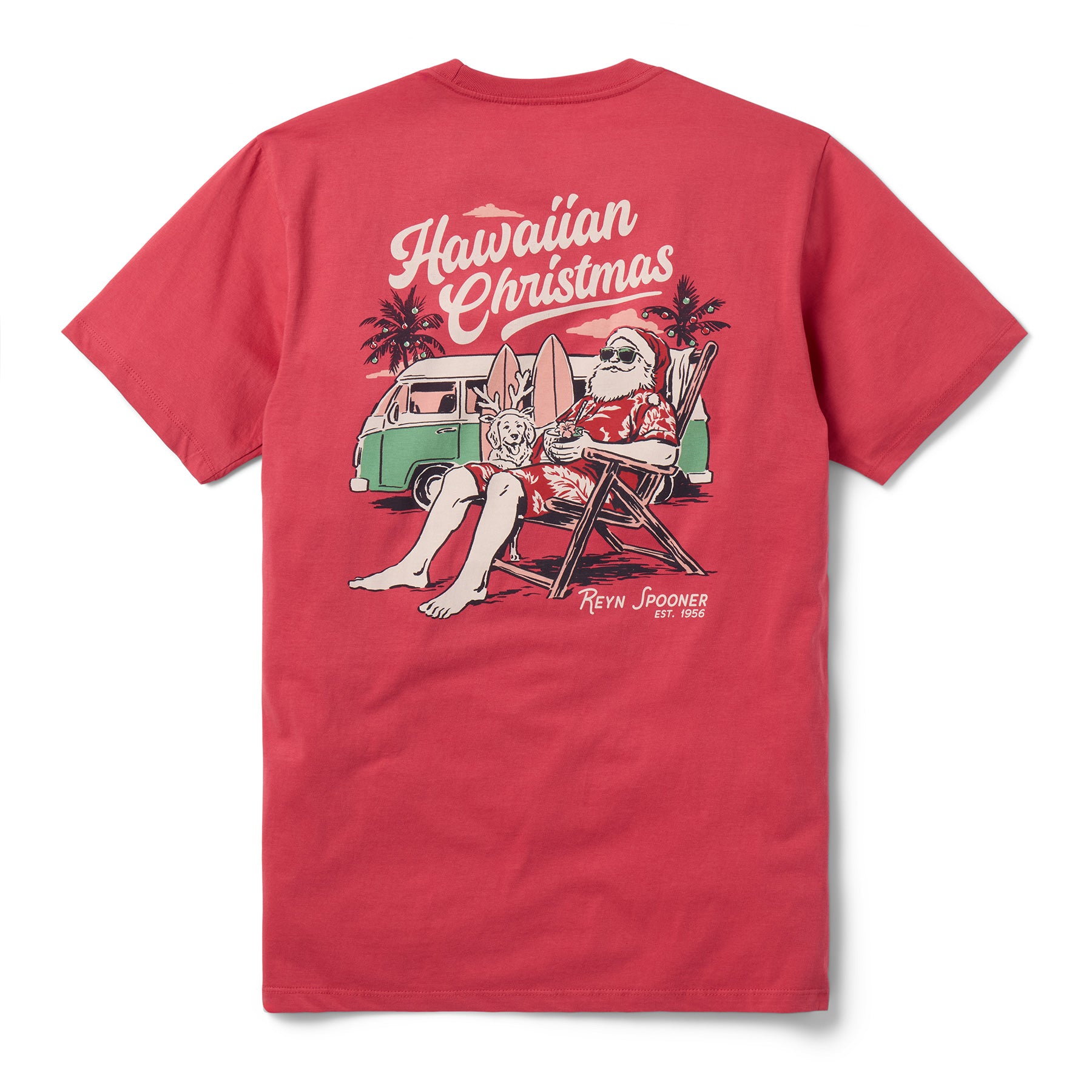 Reyn Spooner SANTA IN HAWAI'I GRAPHIC TEE in RED