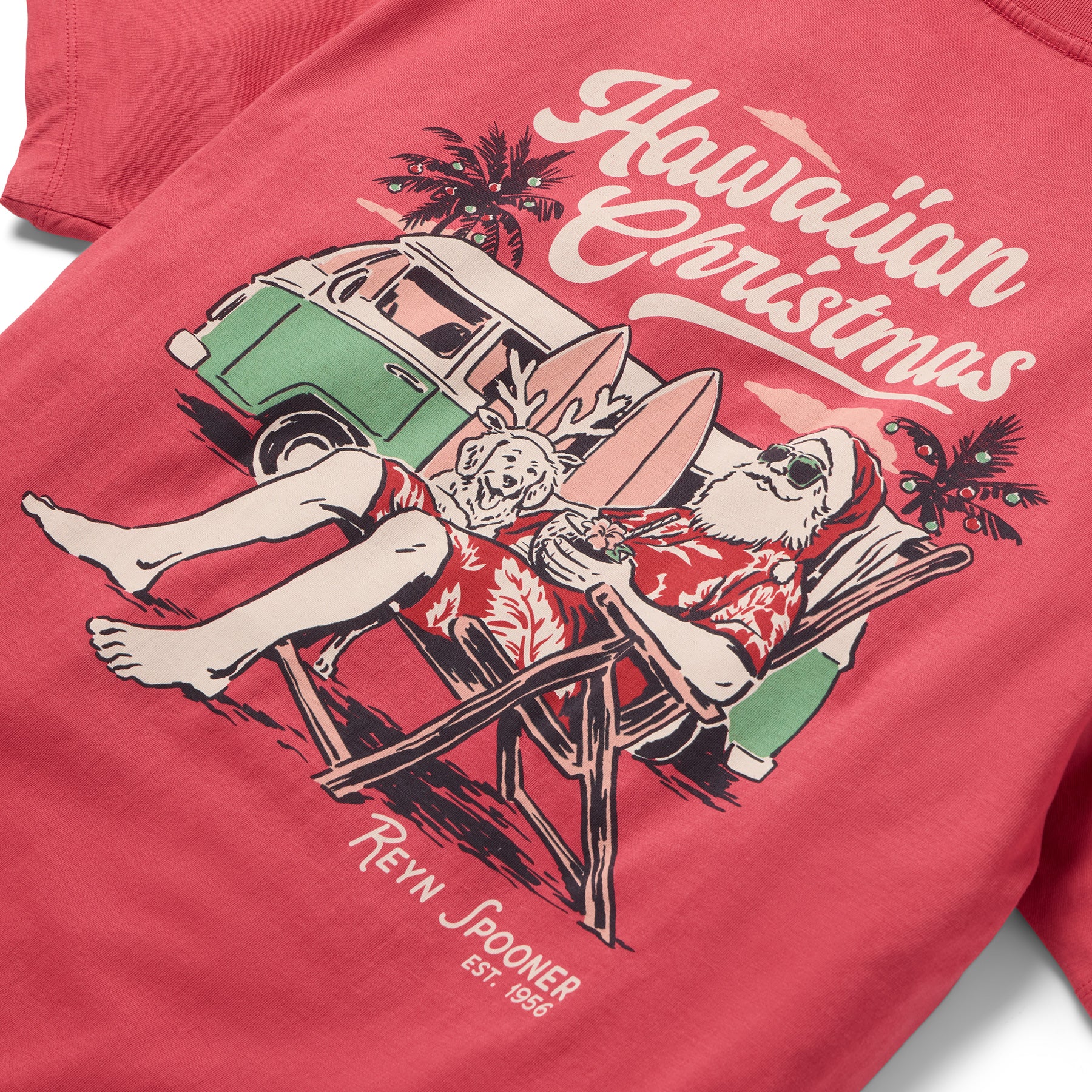 Reyn Spooner SANTA IN HAWAI'I GRAPHIC TEE in RED