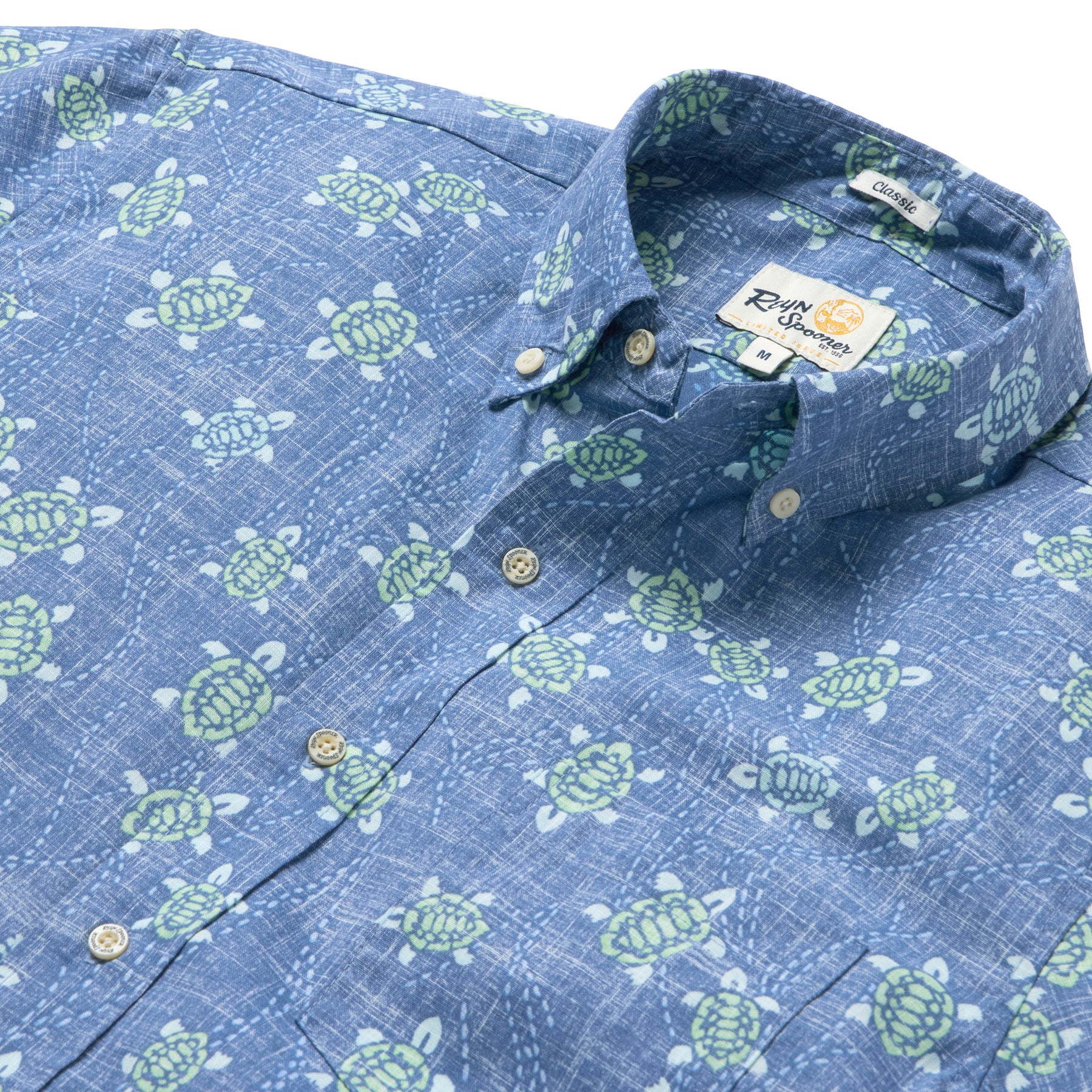 Reyn Spooner HONU HOLOHOLO BUTTON FRONT in RIVIERA BLUE