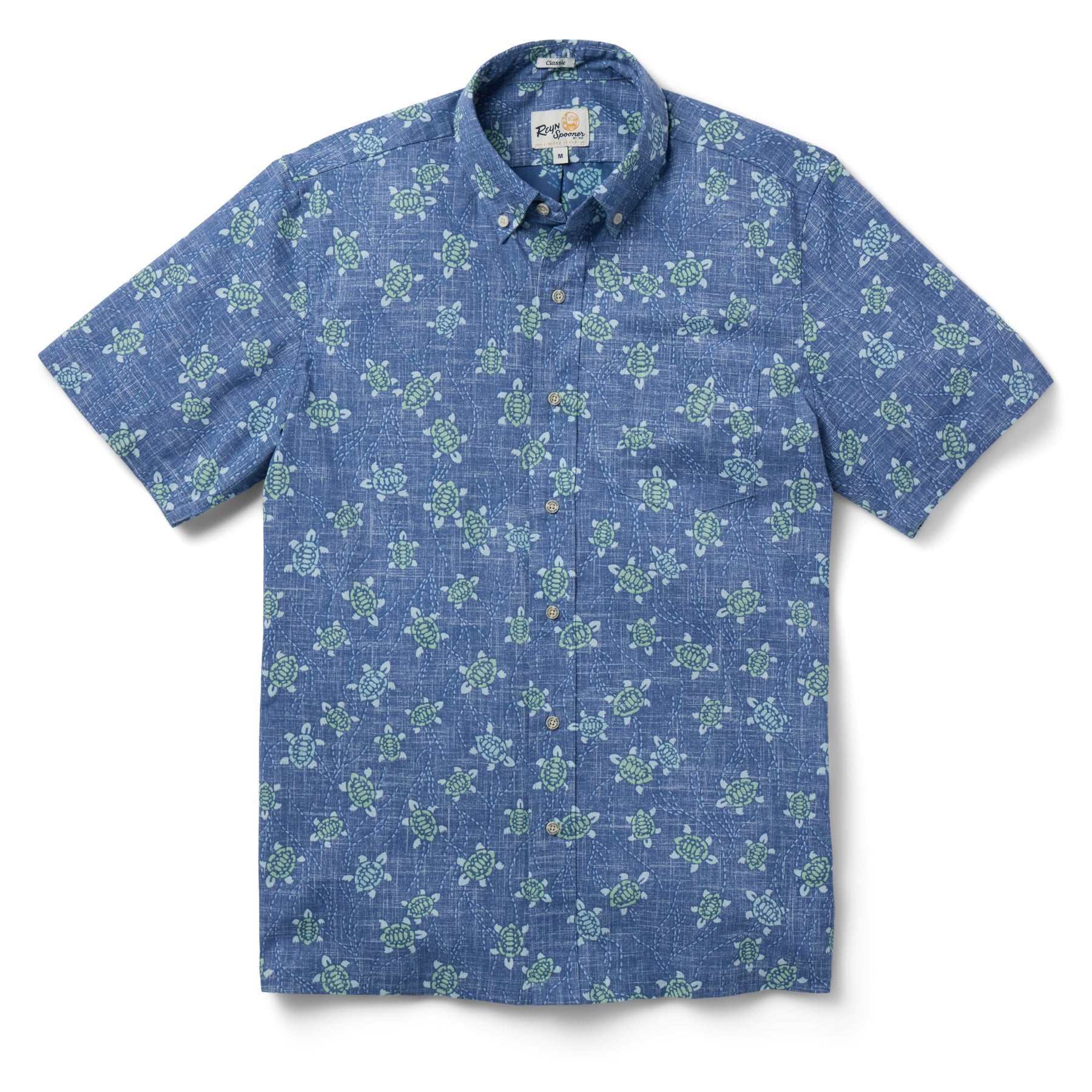 Reyn Spooner HONU HOLOHOLO BUTTON FRONT in RIVIERA BLUE