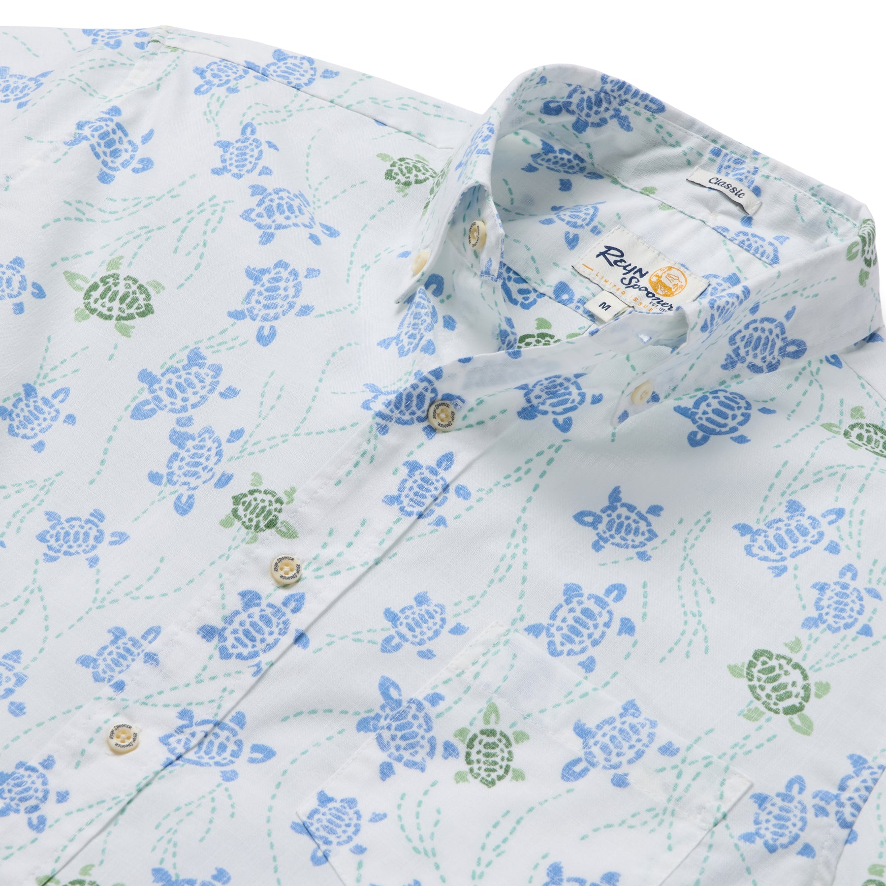 Reyn Spooner HONU HOLOHOLO BUTTON FRONT in WHITE