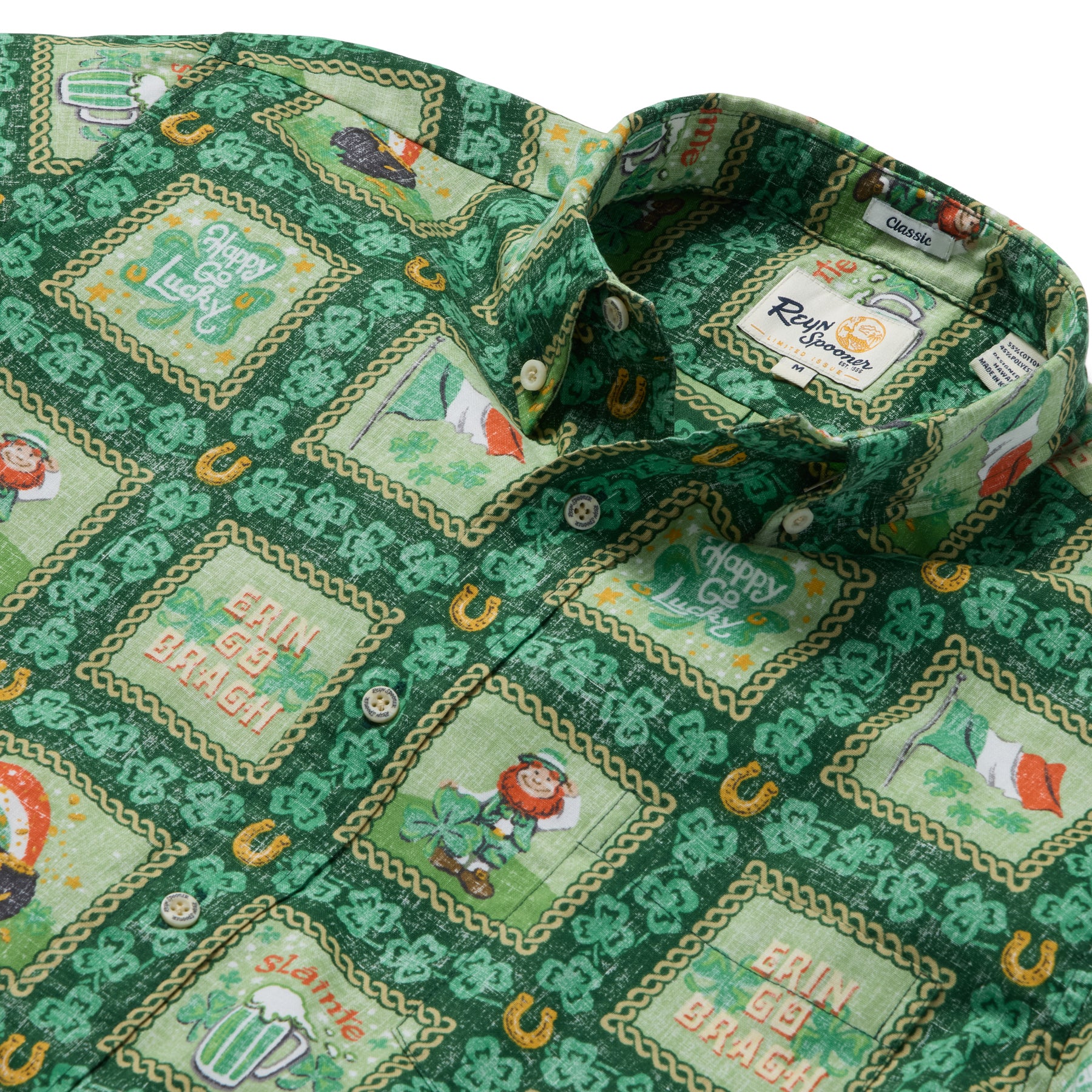 Reyn Spooner ST. PATRICK'S DAY BUTTON FRONT in GREEN CLOVER