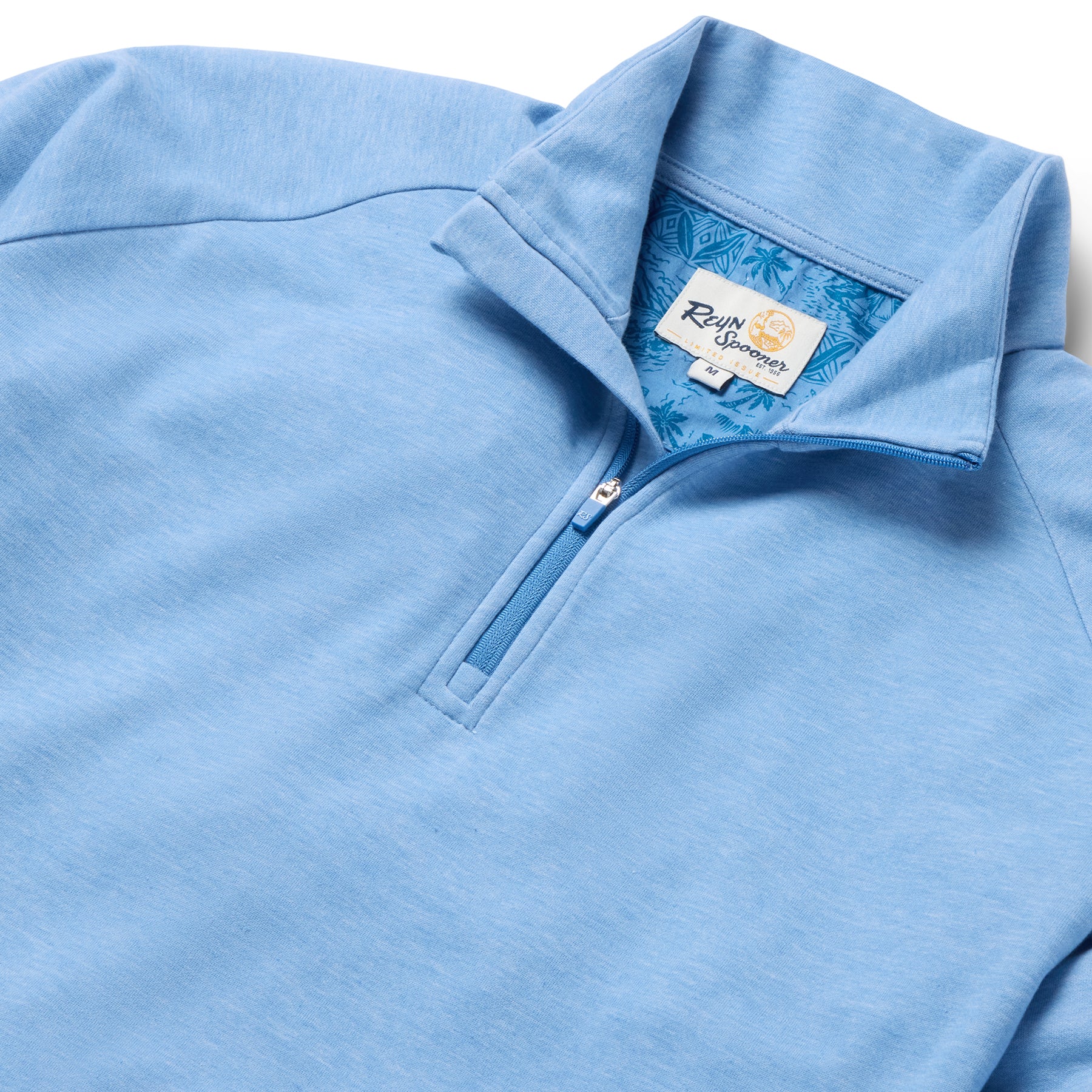 Reyn Spooner HEATHERED JERSEY QUARTER ZIP PULLOVER in MID BLUE