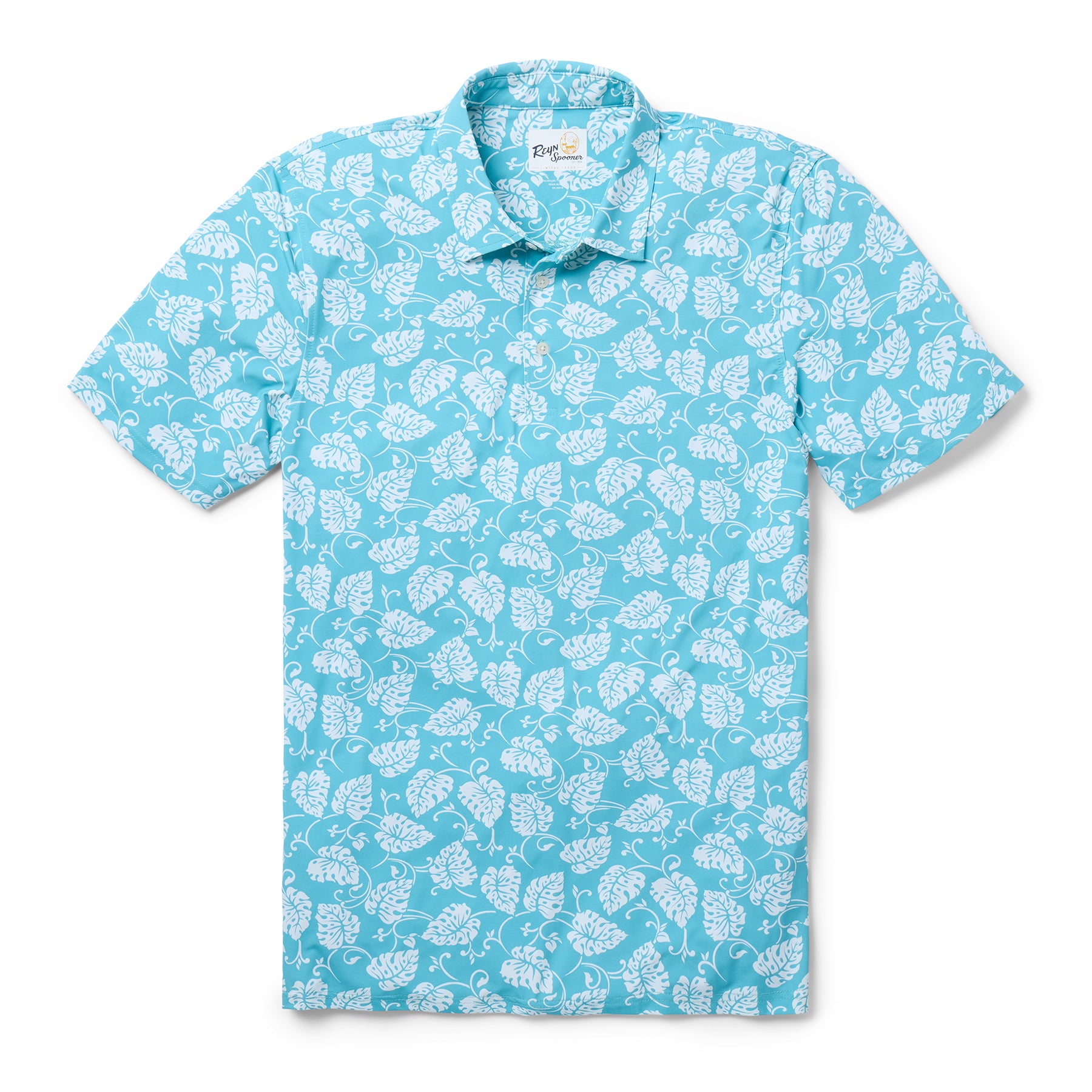 Reyn Spooner MONSTERA SWIRL PERFORMANCE POLO in AQUA