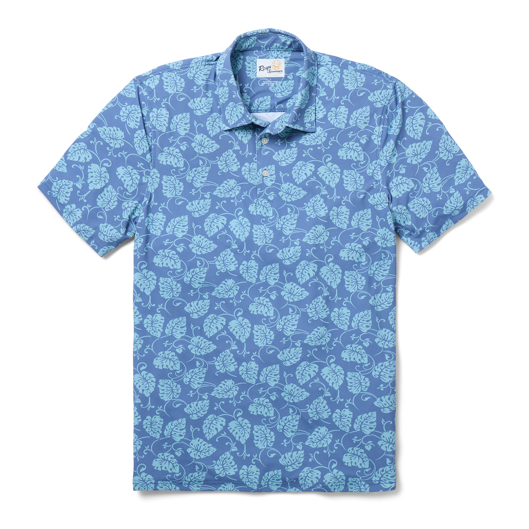 Reyn Spooner MONSTERA SWIRL PERFORMANCE POLO in BLUE HORIZON