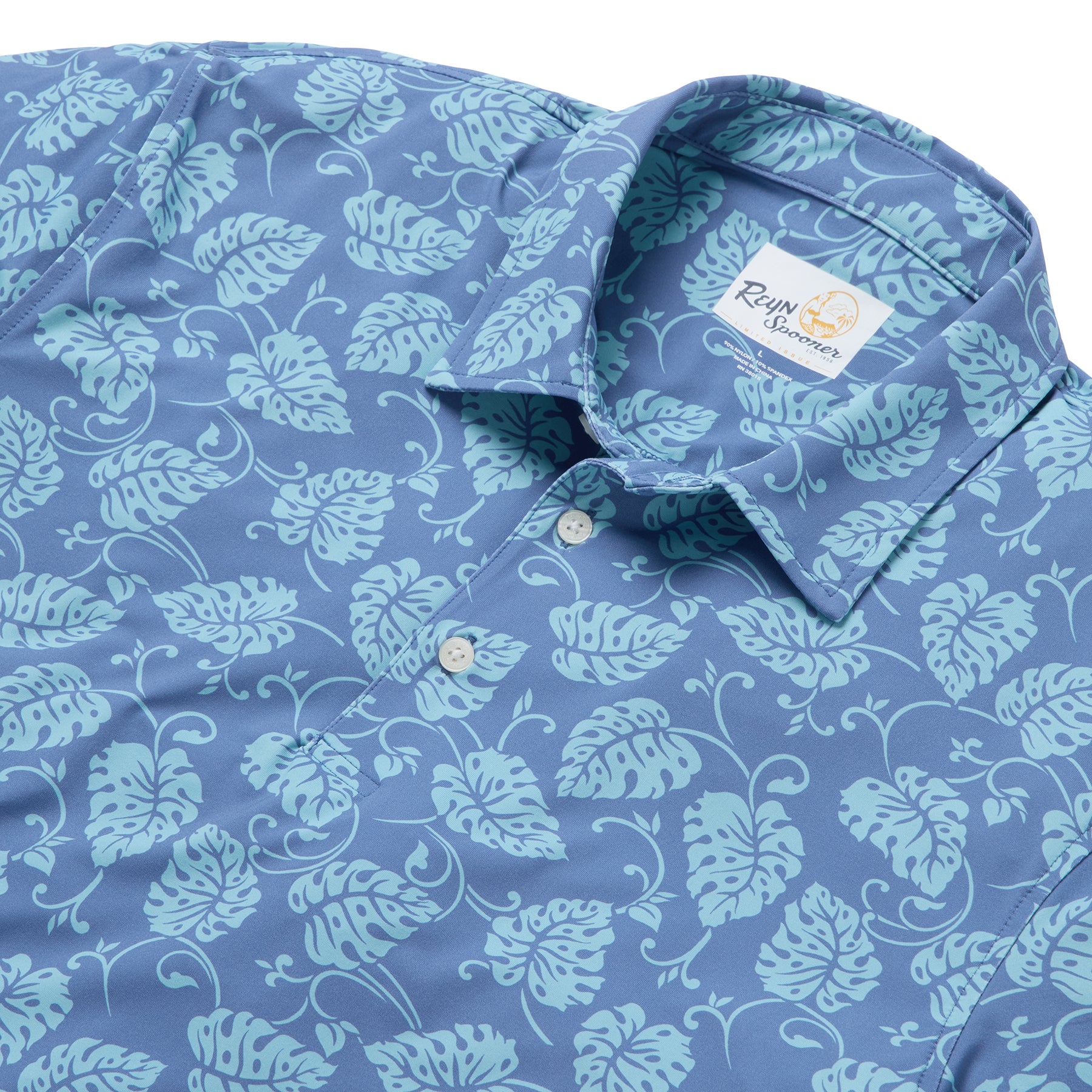 Reyn Spooner MONSTERA SWIRL PERFORMANCE POLO in BLUE HORIZON
