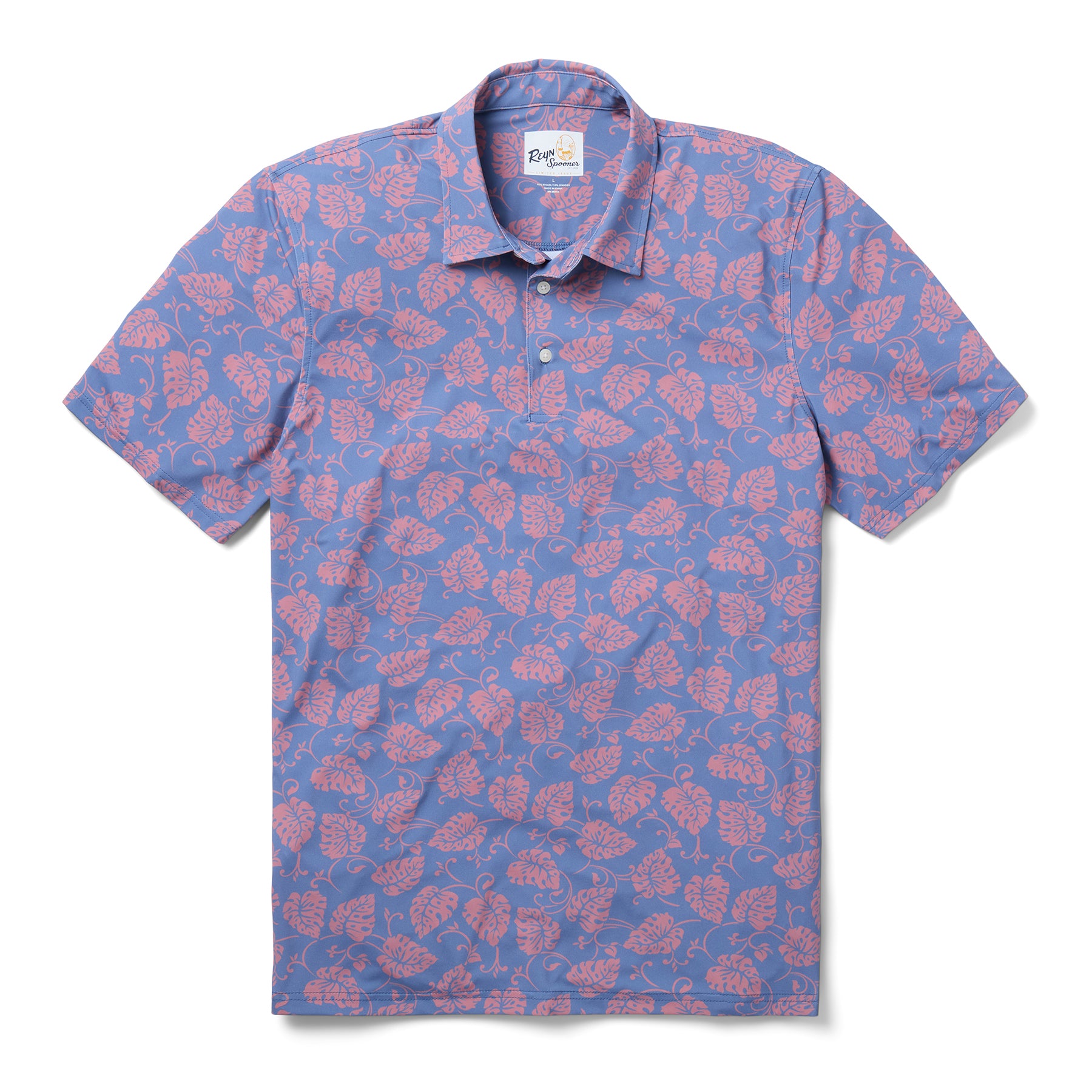 Reyn Spooner MONSTERA SWIRL PERFORMANCE POLO in MOONLIGHT BLUE