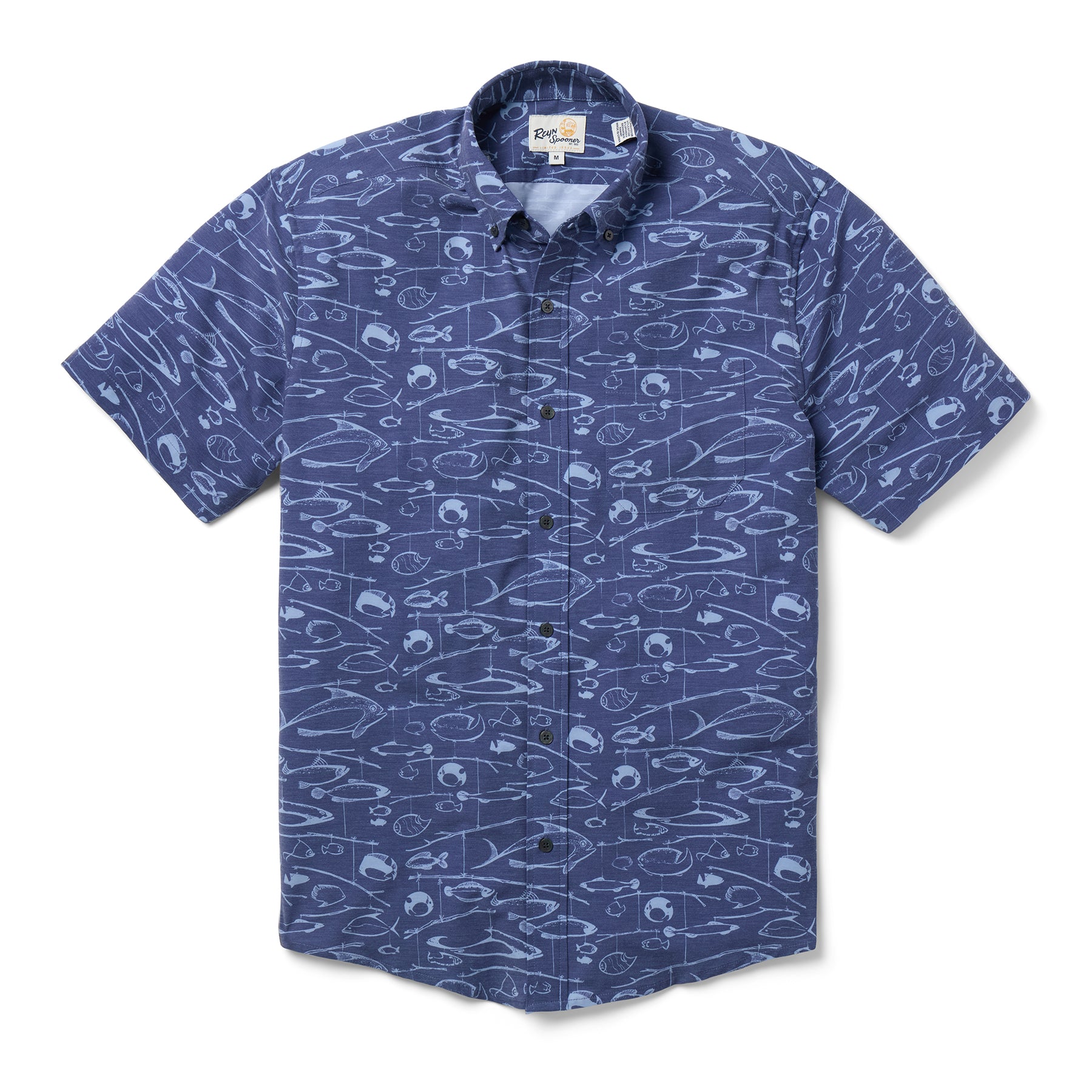 Reyn Spooner FISHERMAN'S A-LURE PERFORMANCE ALOHA SHIRT in NAVY