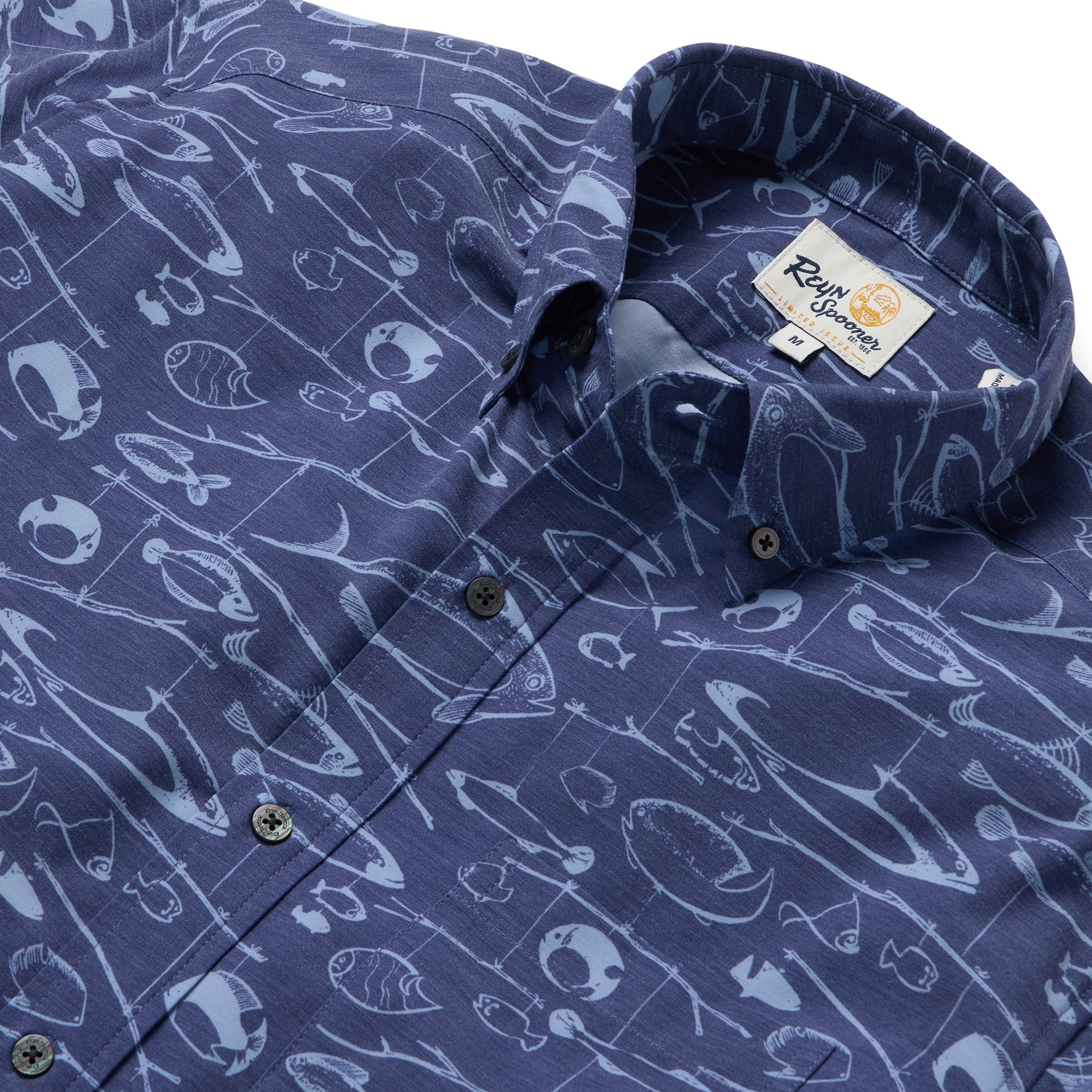 Reyn Spooner FISHERMAN'S A-LURE PERFORMANCE ALOHA SHIRT in NAVY