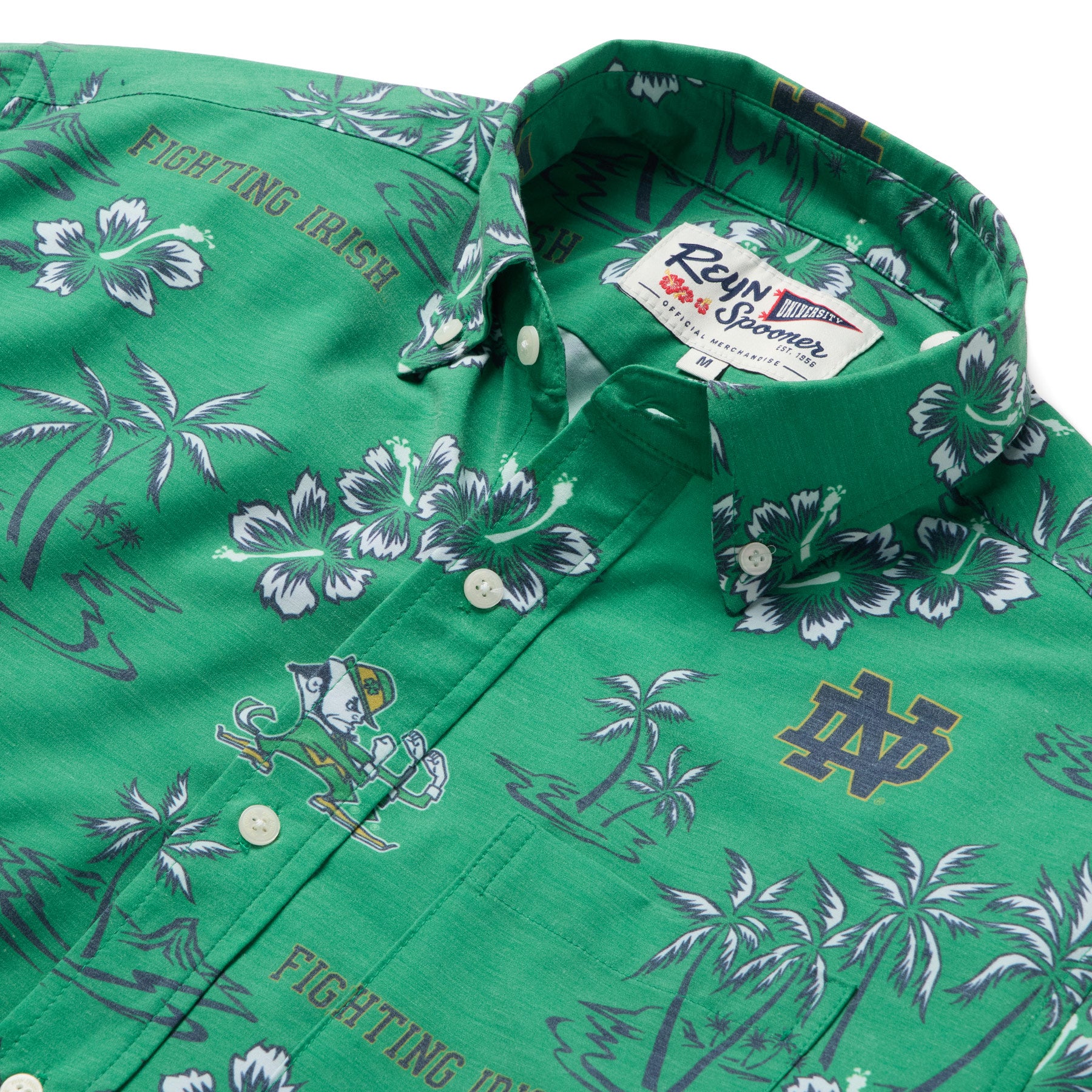 Reyn Spooner UNIVERSITY OF NOTRE DAME KEKAI PERFORMANCE BUTTON FRONT in GREEN