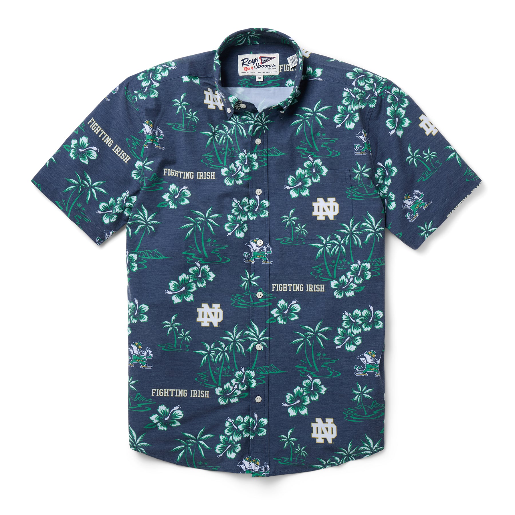 Reyn Spooner UNIVERSITY OF NOTRE DAME KEKAI PERFORMANCE BUTTON FRONT in NAVY