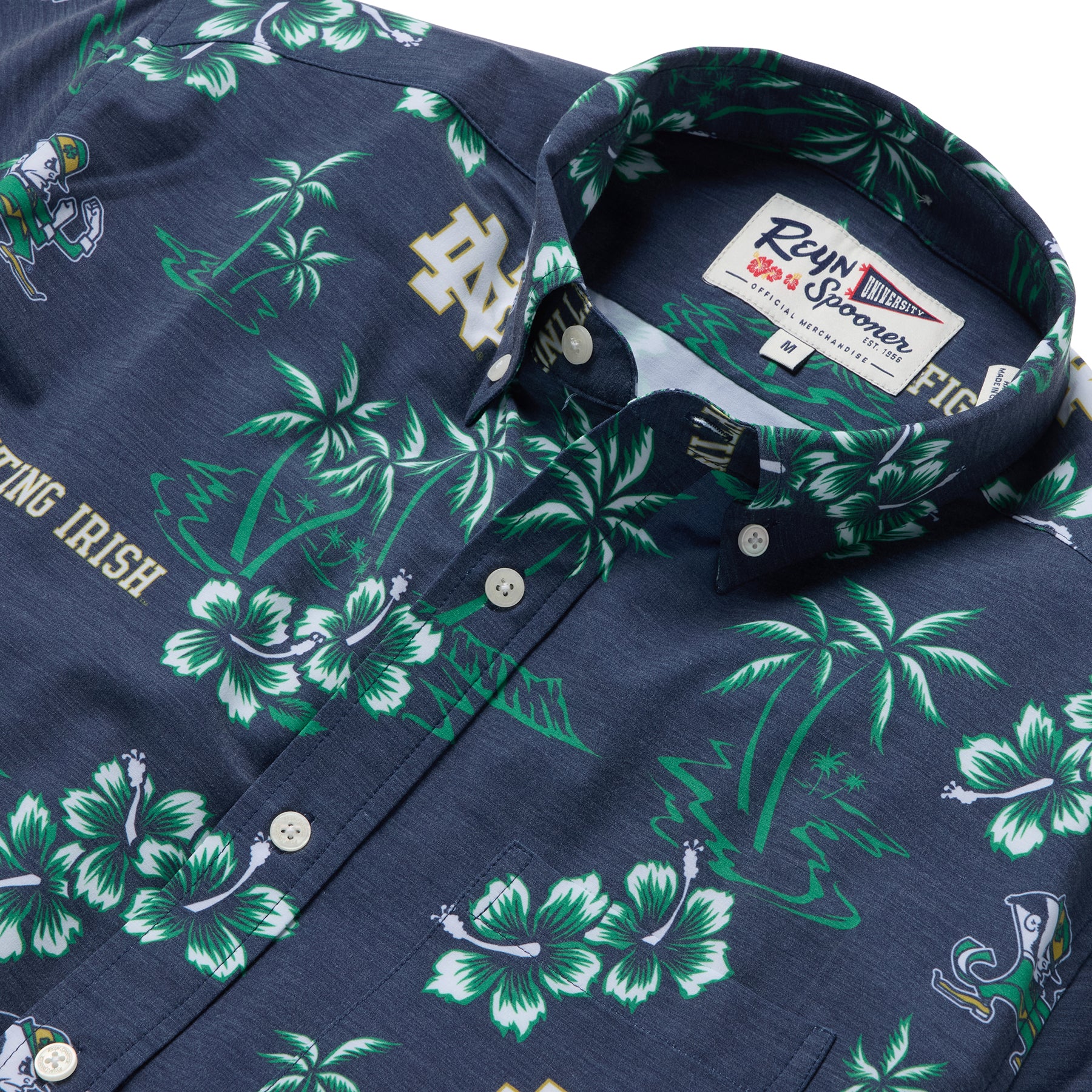 Reyn Spooner UNIVERSITY OF NOTRE DAME KEKAI PERFORMANCE BUTTON FRONT in NAVY