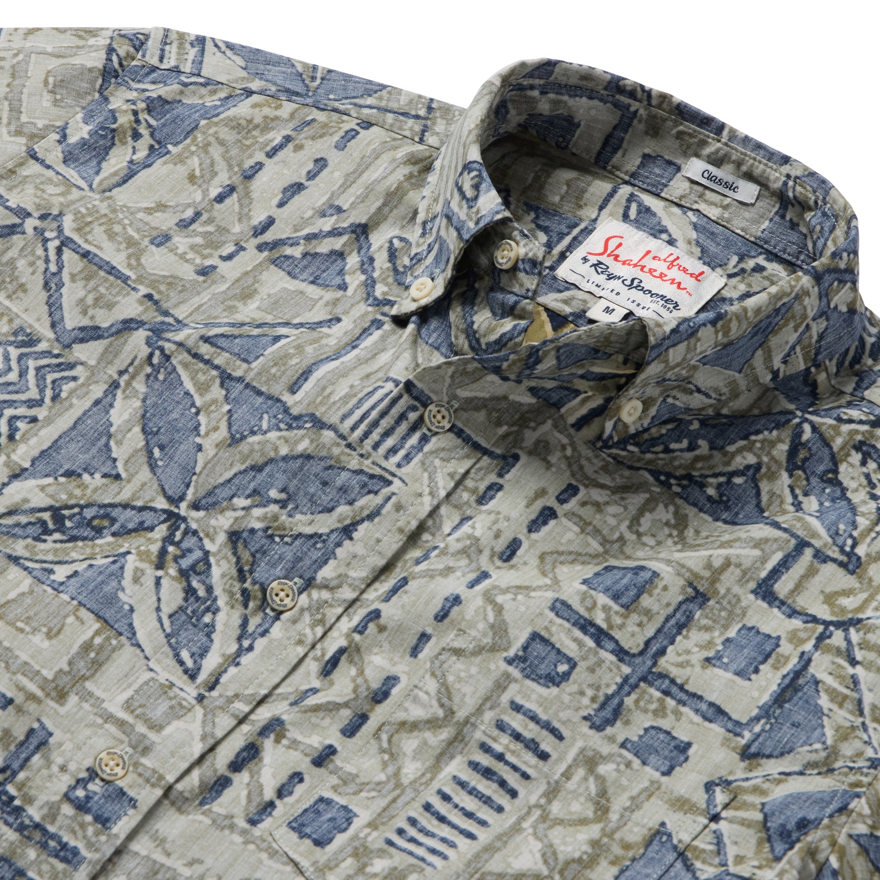 Reyn Spooner HAWAIIAN TAPA BUTTON FRONT in OLIVE