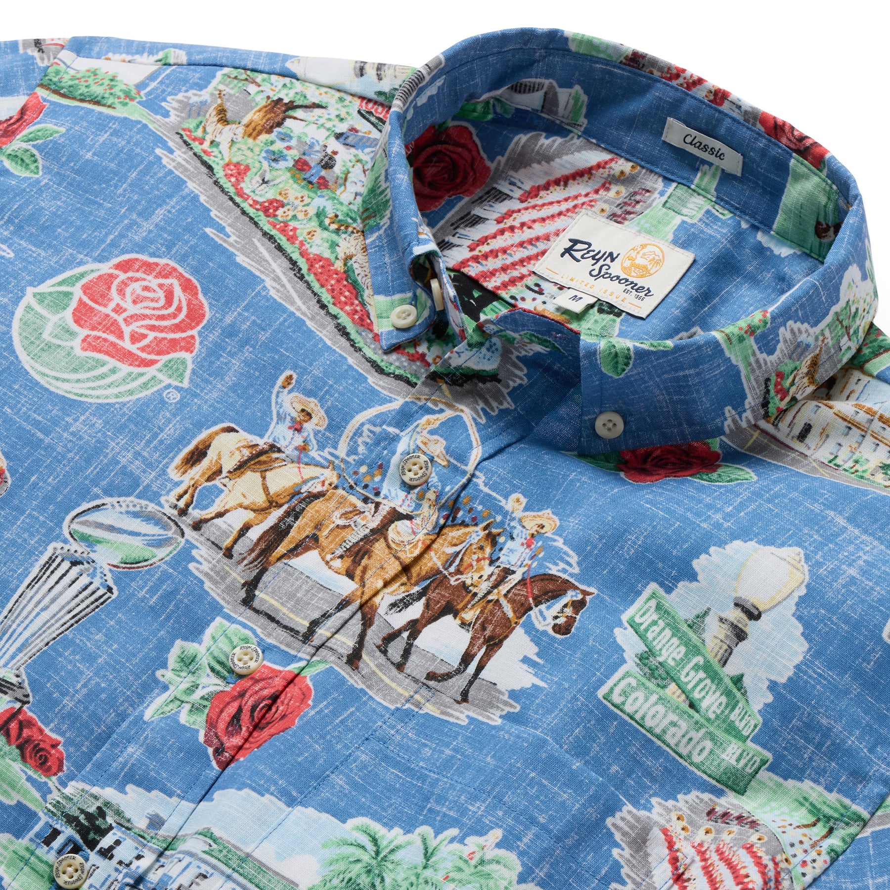 Reyn Spooner TOURNAMENT OF ROSES BUTTON FRONT in RIVIERA