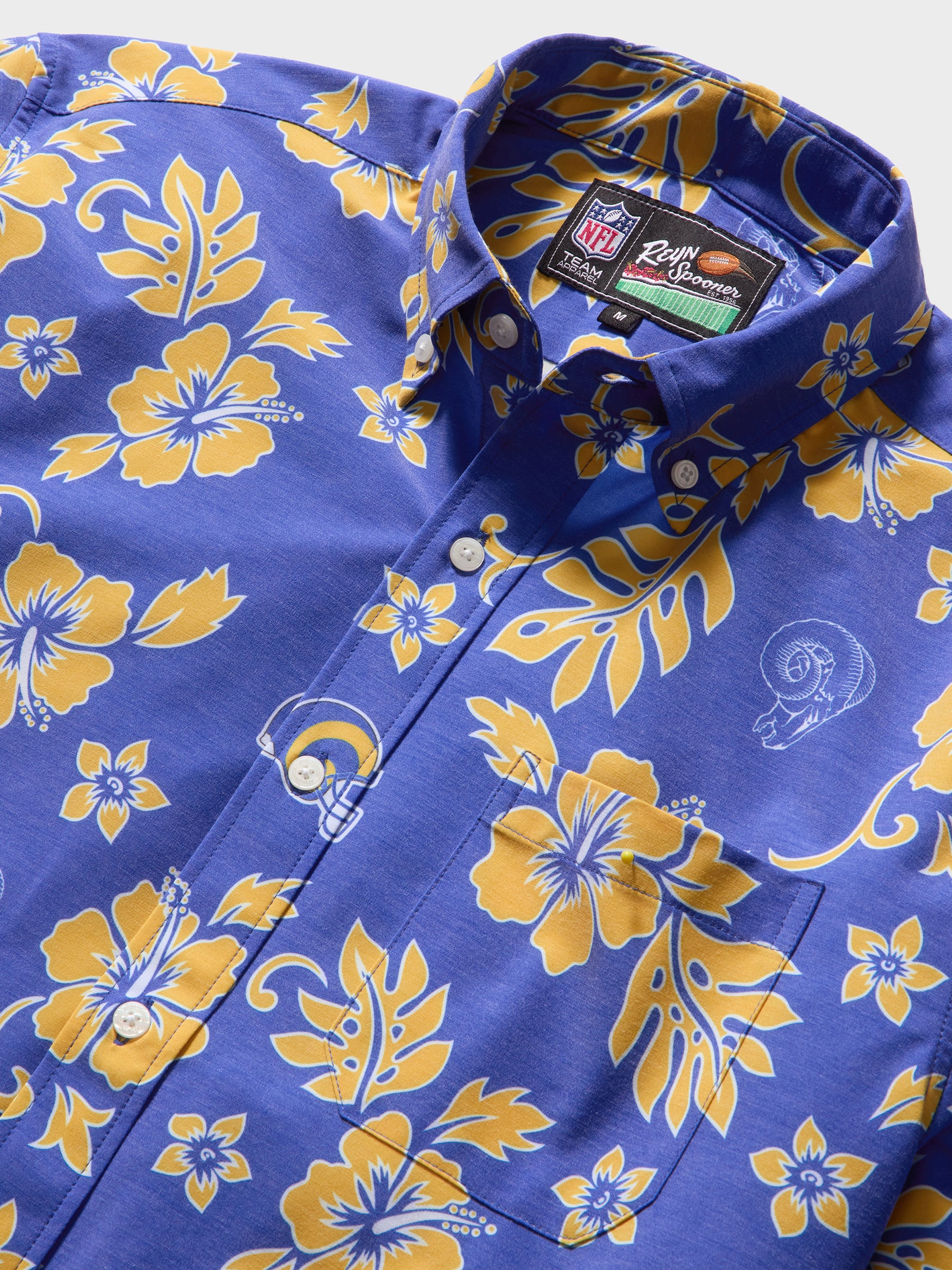 Reyn Spooner LOS ANGELES RAMS THROWBACK PERFORMANCE ALOHA SHIRT in ROYAL
