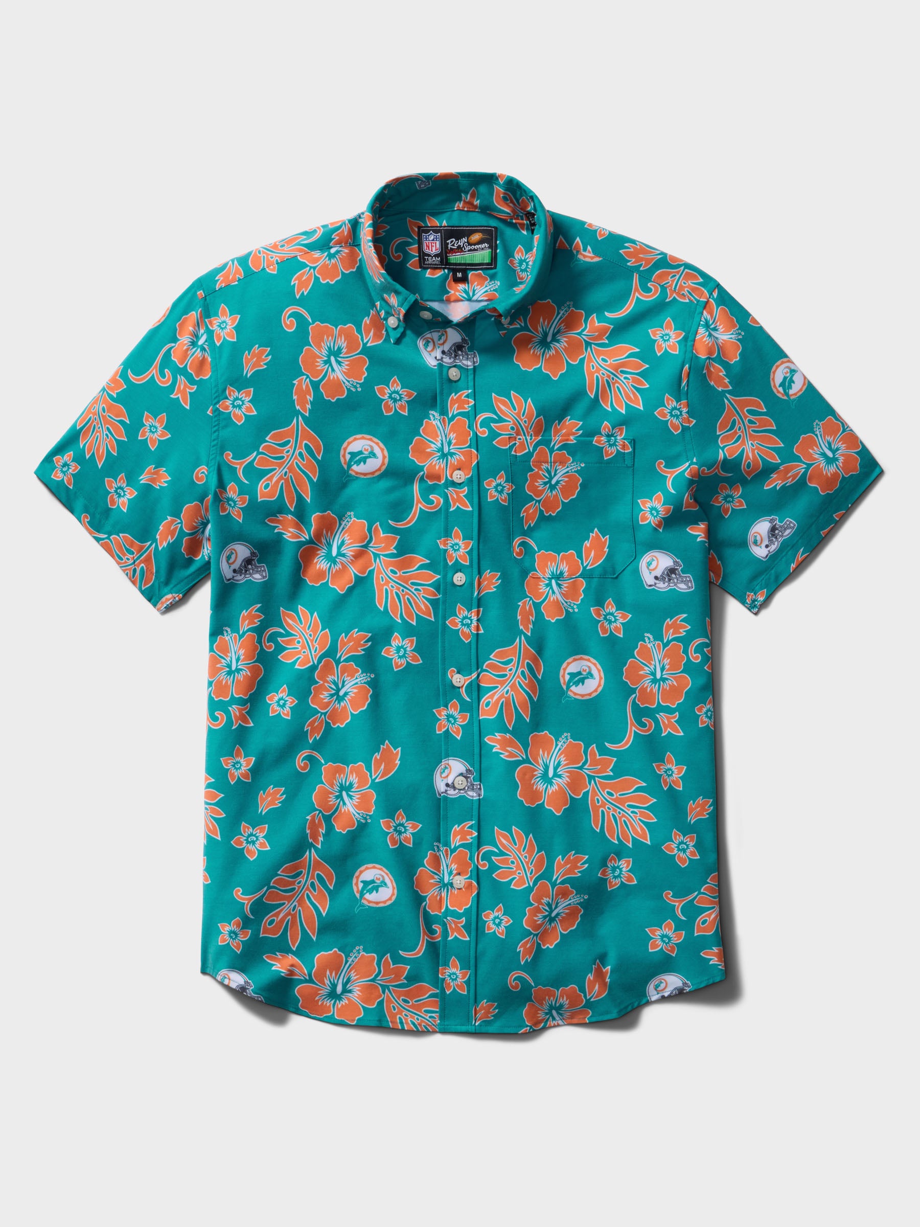 Reyn Spooner MIAMI DOLPHINS THROWBACK PERFORMANCE ALOHA SHIRT in AQUA