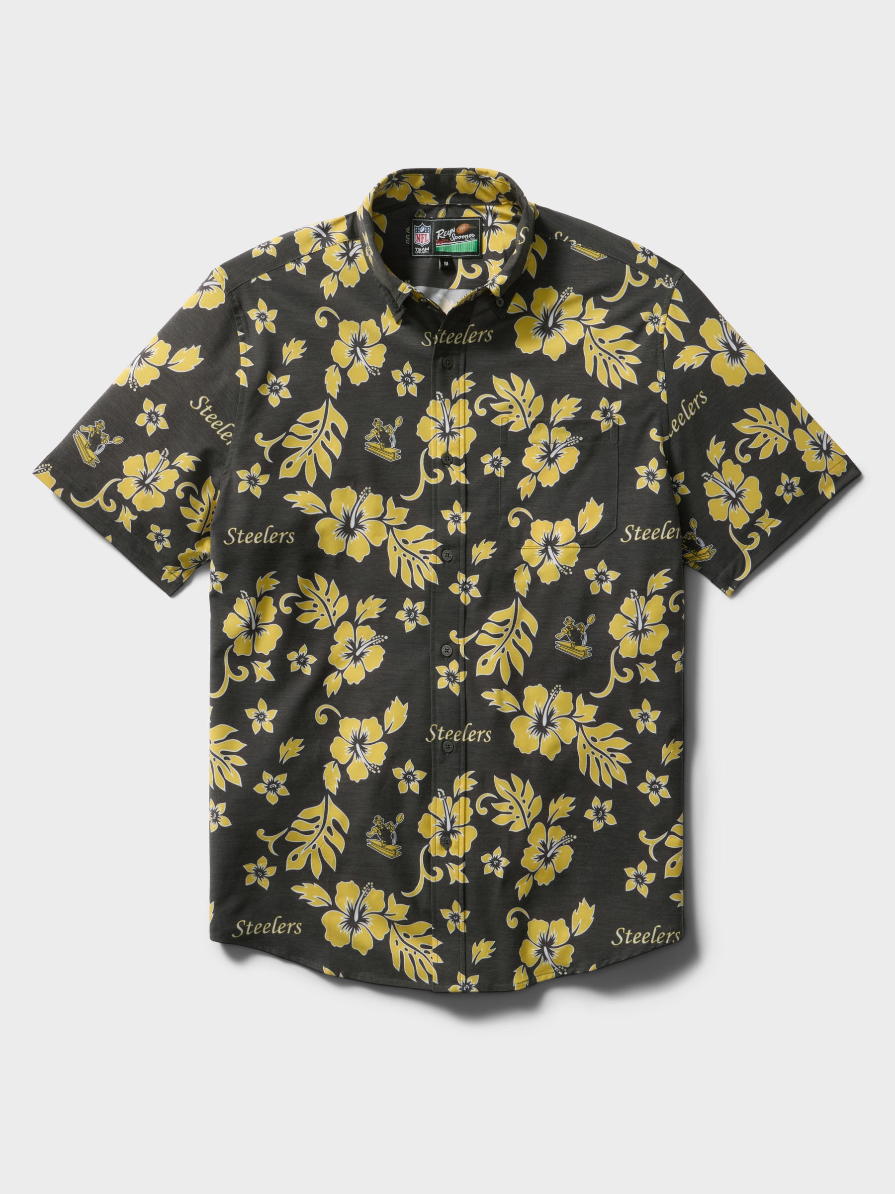 Reyn Spooner PITTSBURGH STEELERS THROWBACK PERFORMANCE ALOHA SHIRT in BLACK