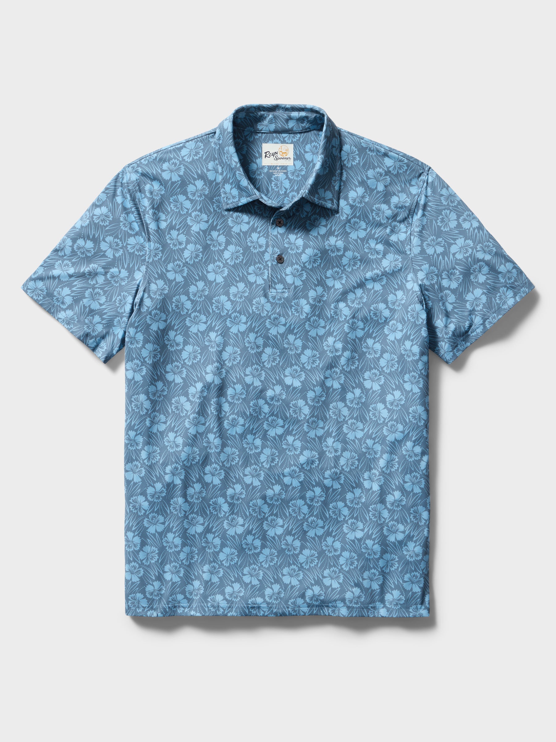 Reyn Spooner BLOSSOM HARMONY PERFORMANCE POLO in MOONLIGHT BLUE