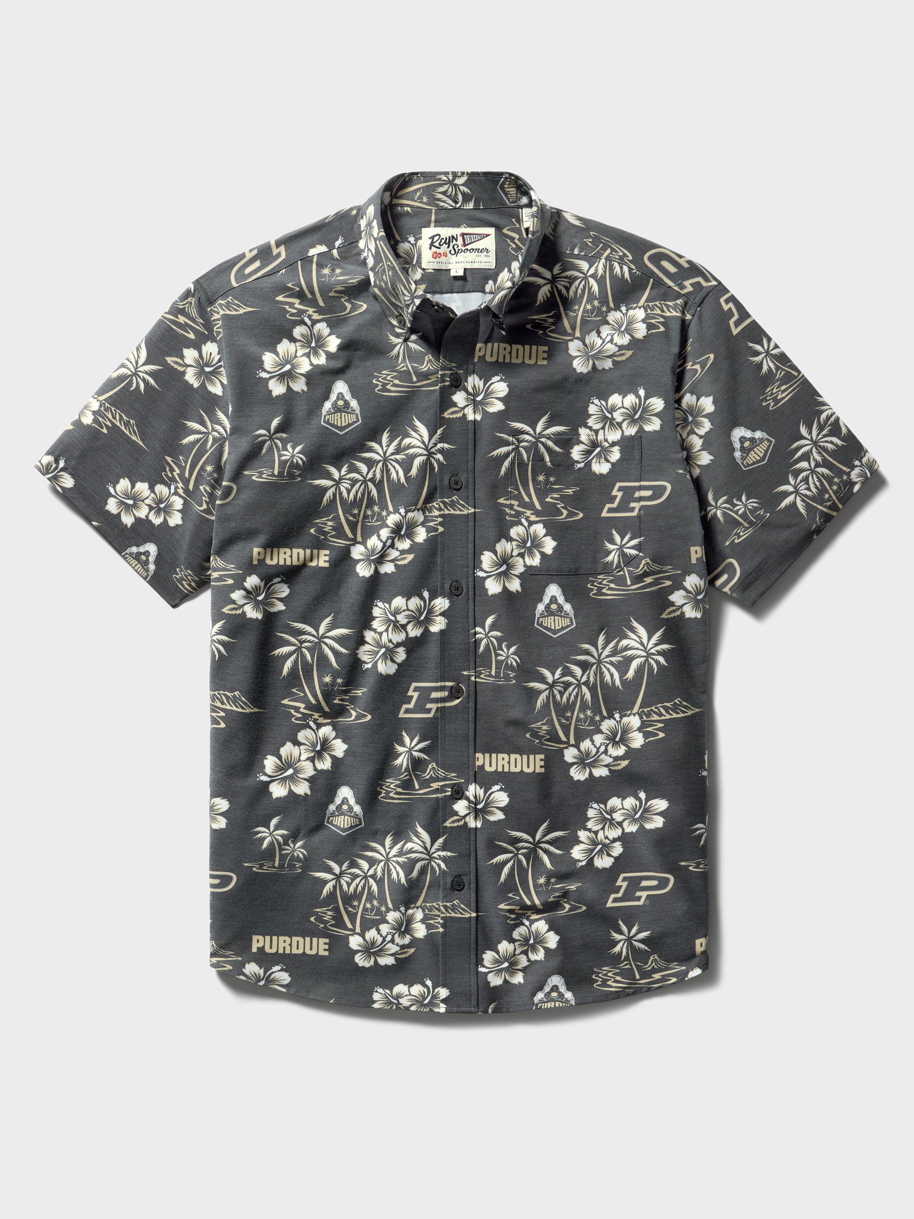Reyn Spooner PURDUE UNIVERSITY KEKAI PERFORMANCE ALOHA SHIRT in BLACK