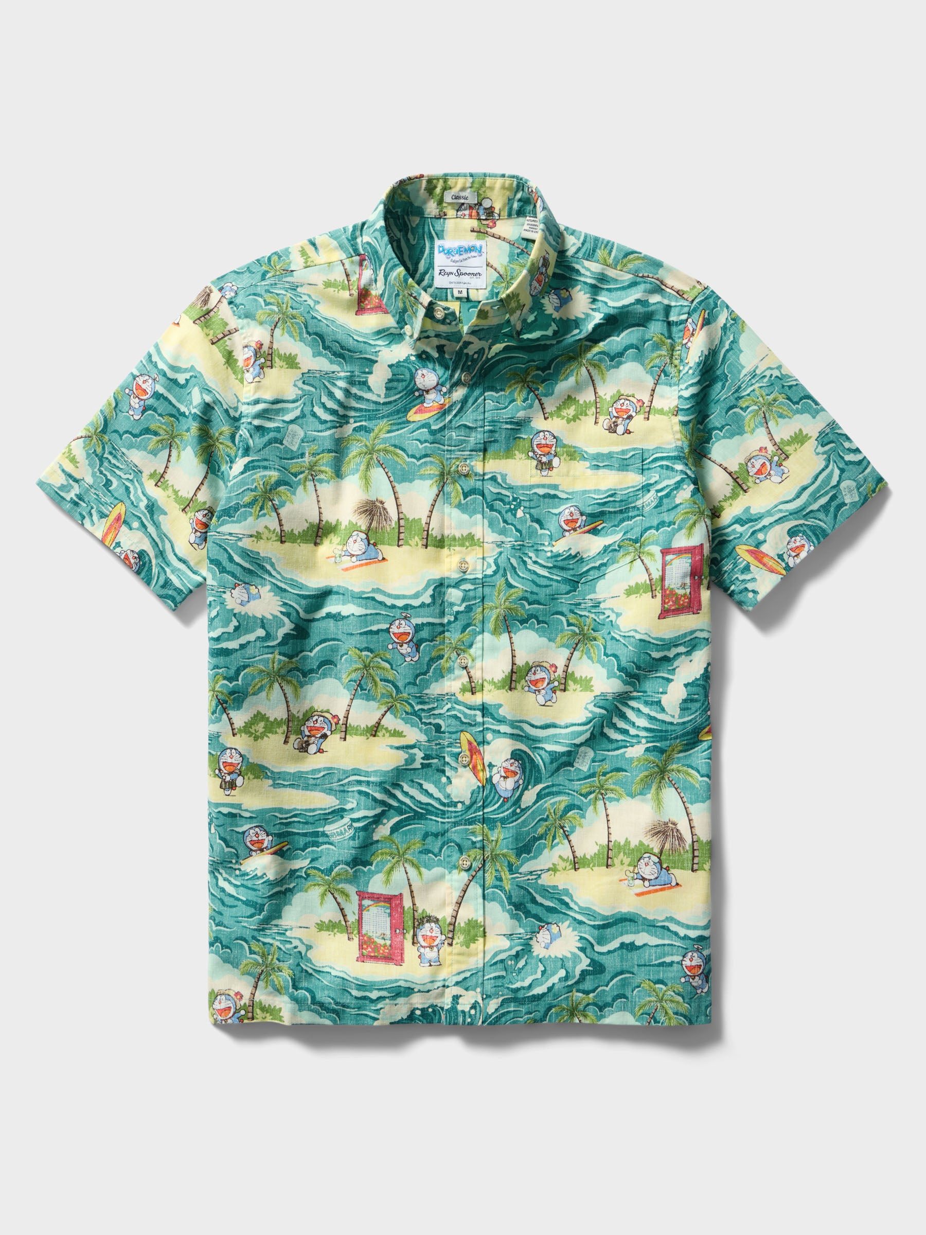 Reyn Spooner ALOHA DORAEMON BUTTON FRONT in TEAL