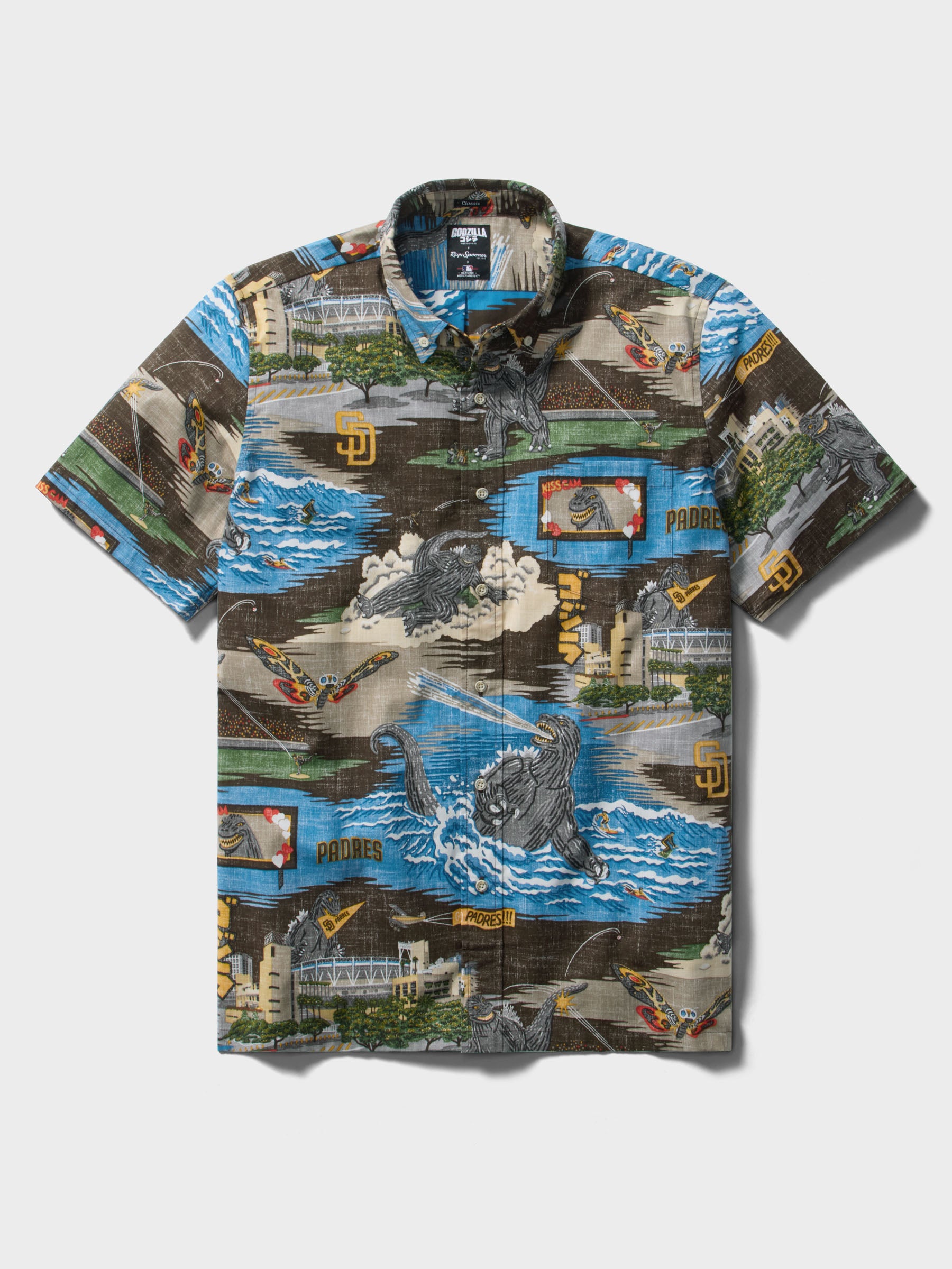 Reyn Spooner MLB SAN DIEGO PADRES GODZILLA ALOHA SHIRT in BROWN