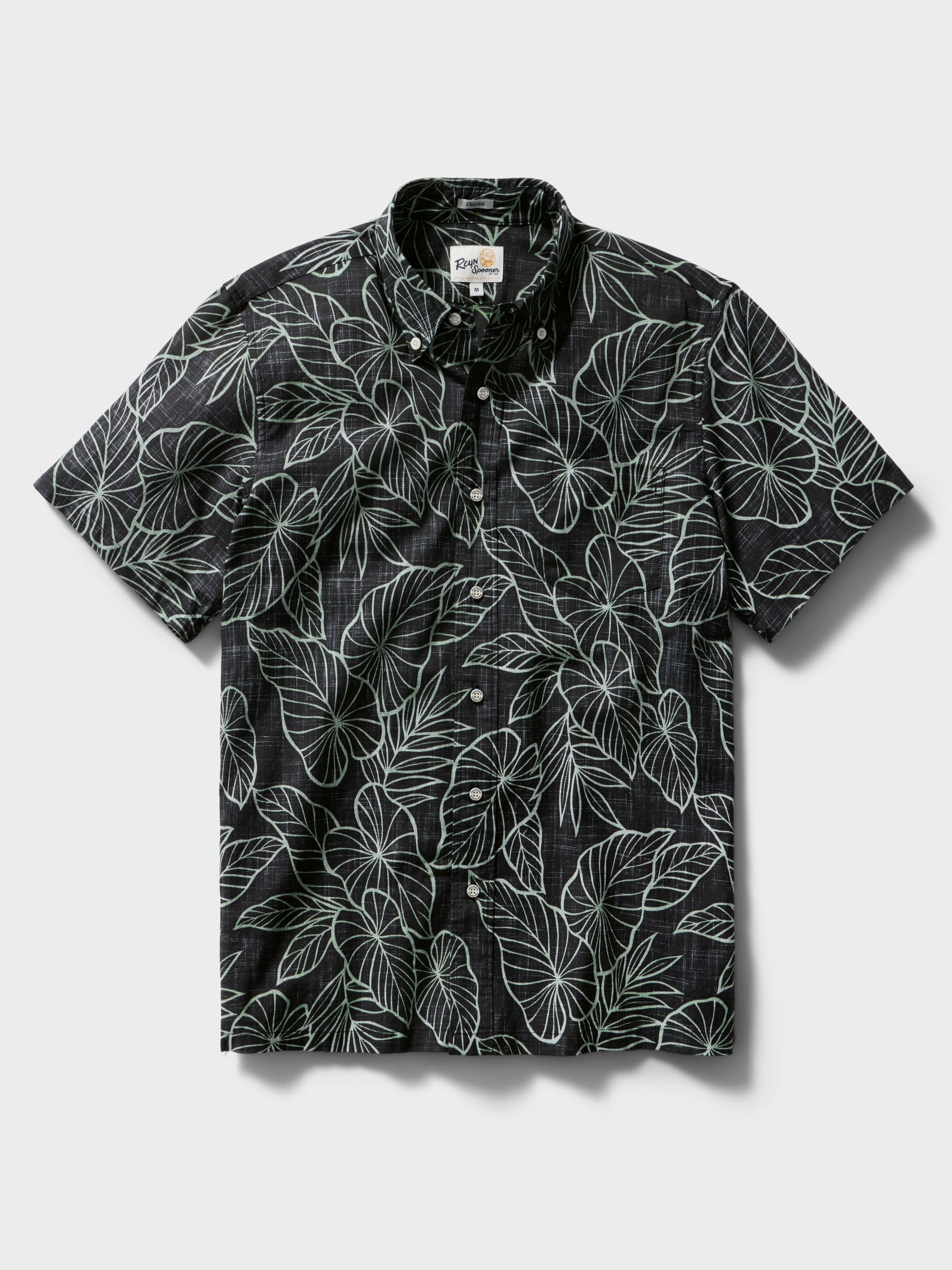 Reyn Spooner KALO LEAF BUTTON FRONT in CHARCOAL