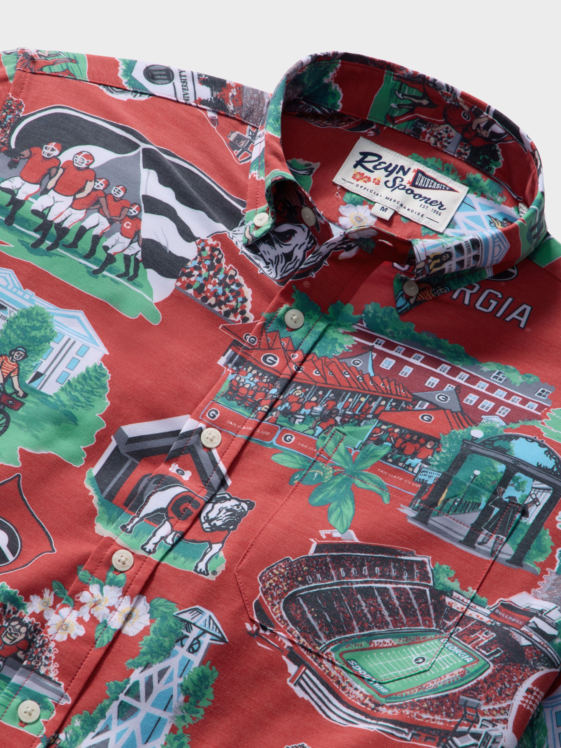 Reyn Spooner UNIVERSITY OF GEORGIA SCENIC PERFORMANCE ALOHA SHIRT in RED