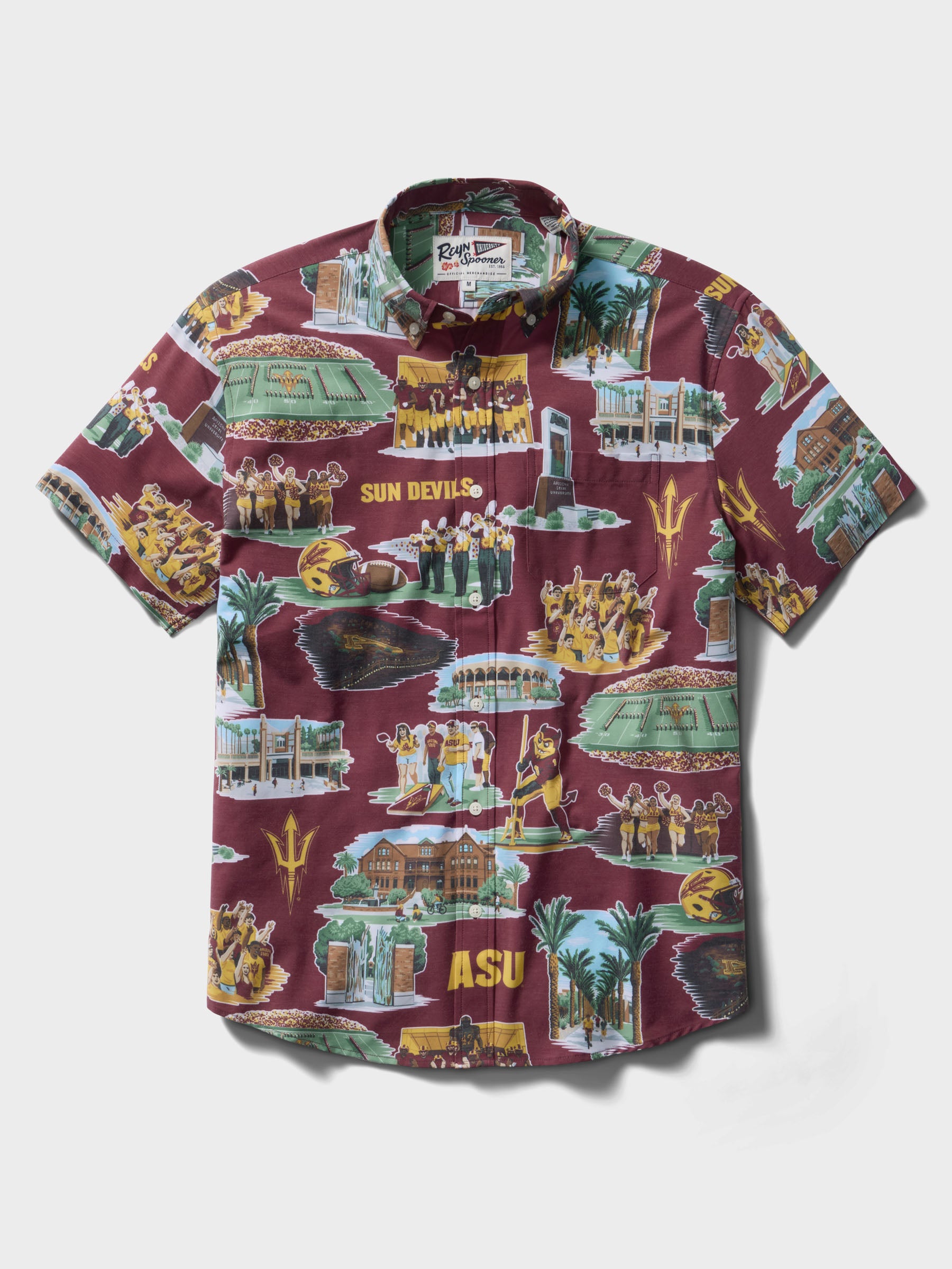 Reyn Spooner ARIZONA STATE UNIVERSITY SCENIC PERFORMANCE ALOHA SHIRT in MAROON