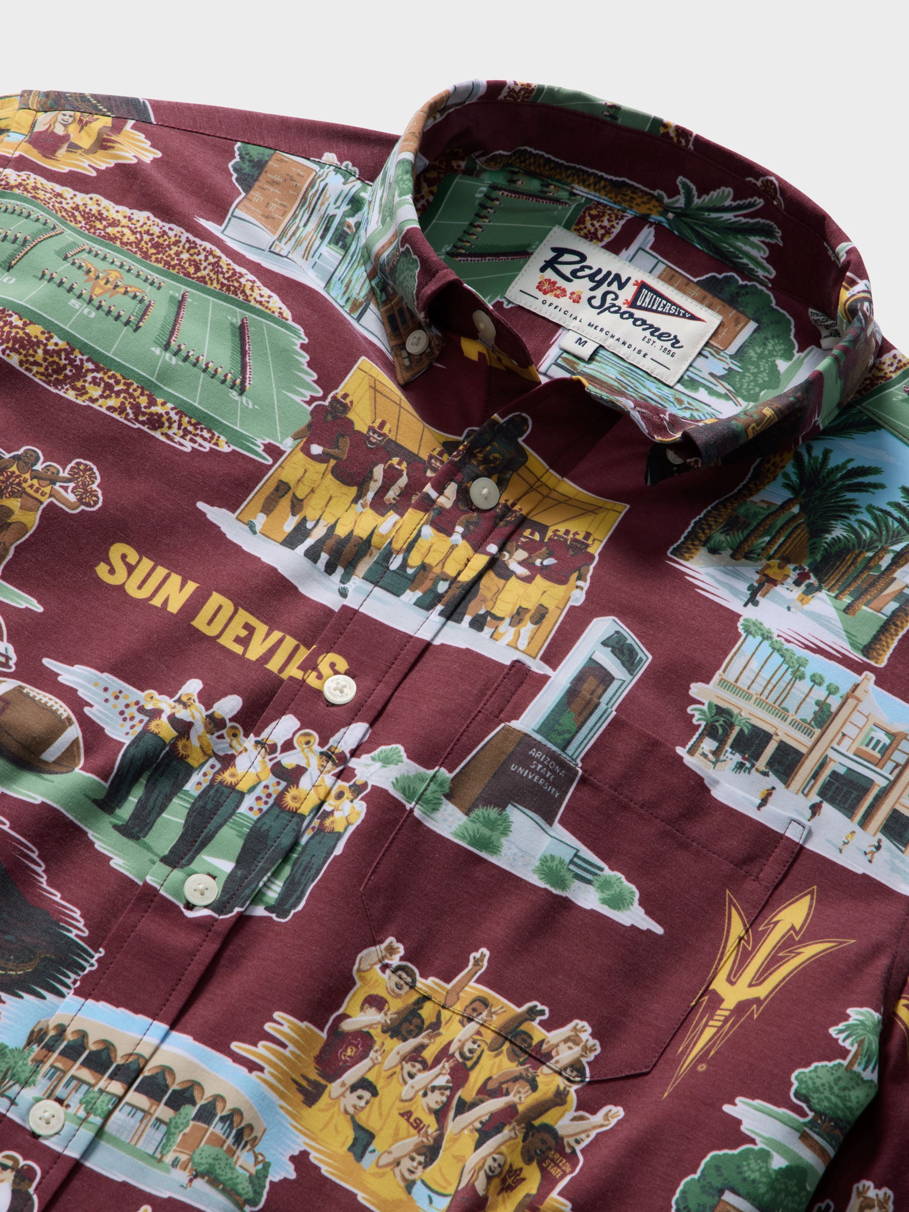 Reyn Spooner ARIZONA STATE UNIVERSITY SCENIC PERFORMANCE ALOHA SHIRT in MAROON