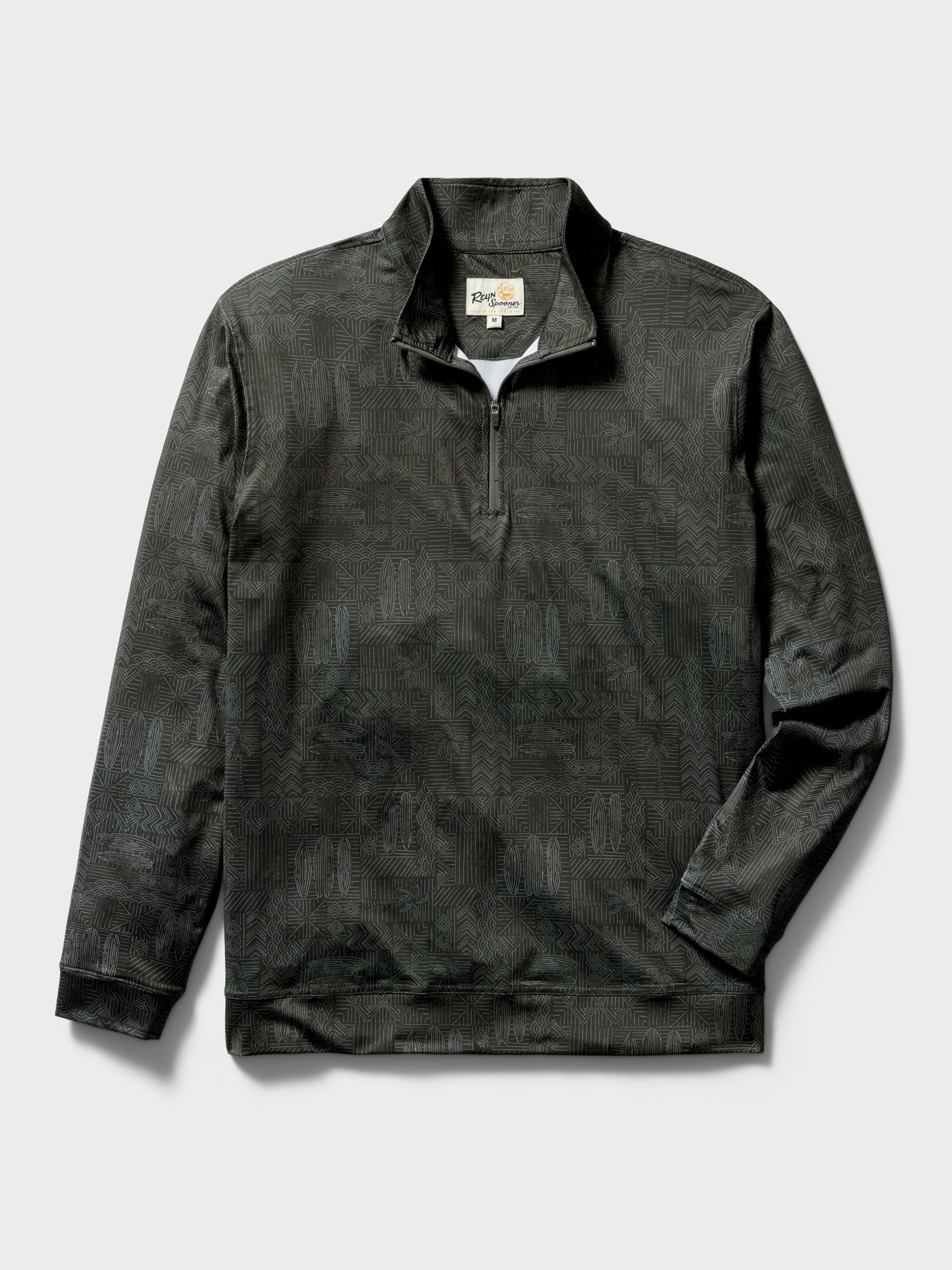 Reyn Spooner ETCH-A-TAPA PERFORMANCE QUARTER ZIP in CHARCOAL