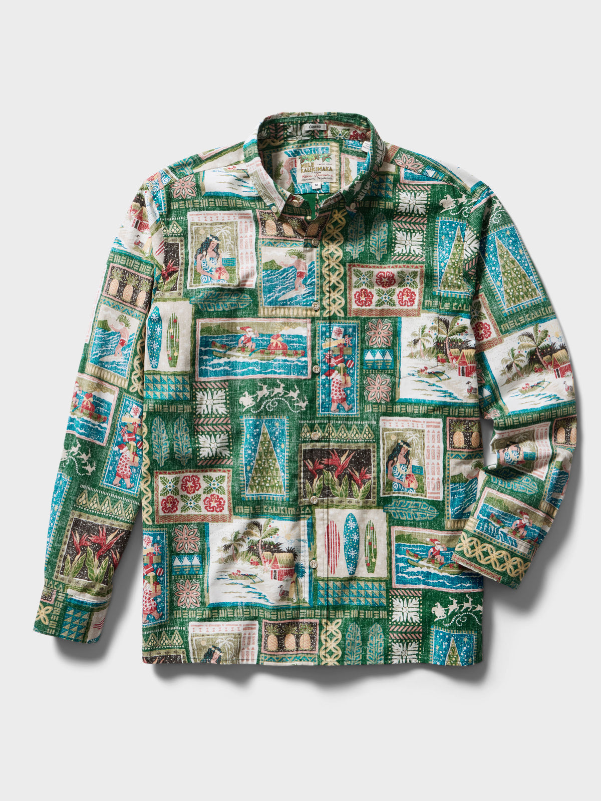 Reyn Spooner HAWAIIAN CHRISTMAS 2026 LONG SLEEVE SHIRT in GREEN