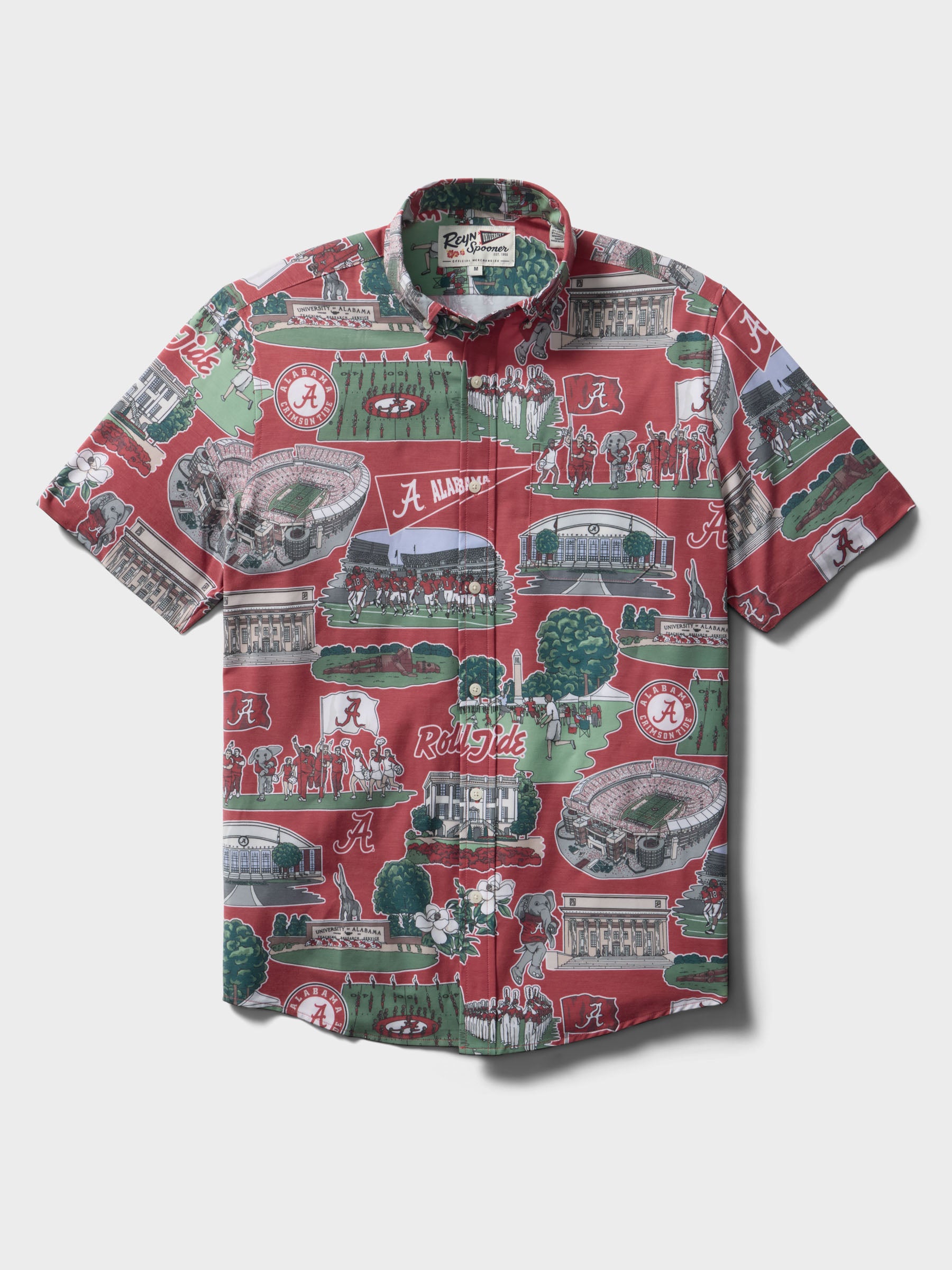 Reyn Spooner UNIVERSITY OF ALABAMA SCENIC PERFORMANCE ALOHA SHIRT in RED