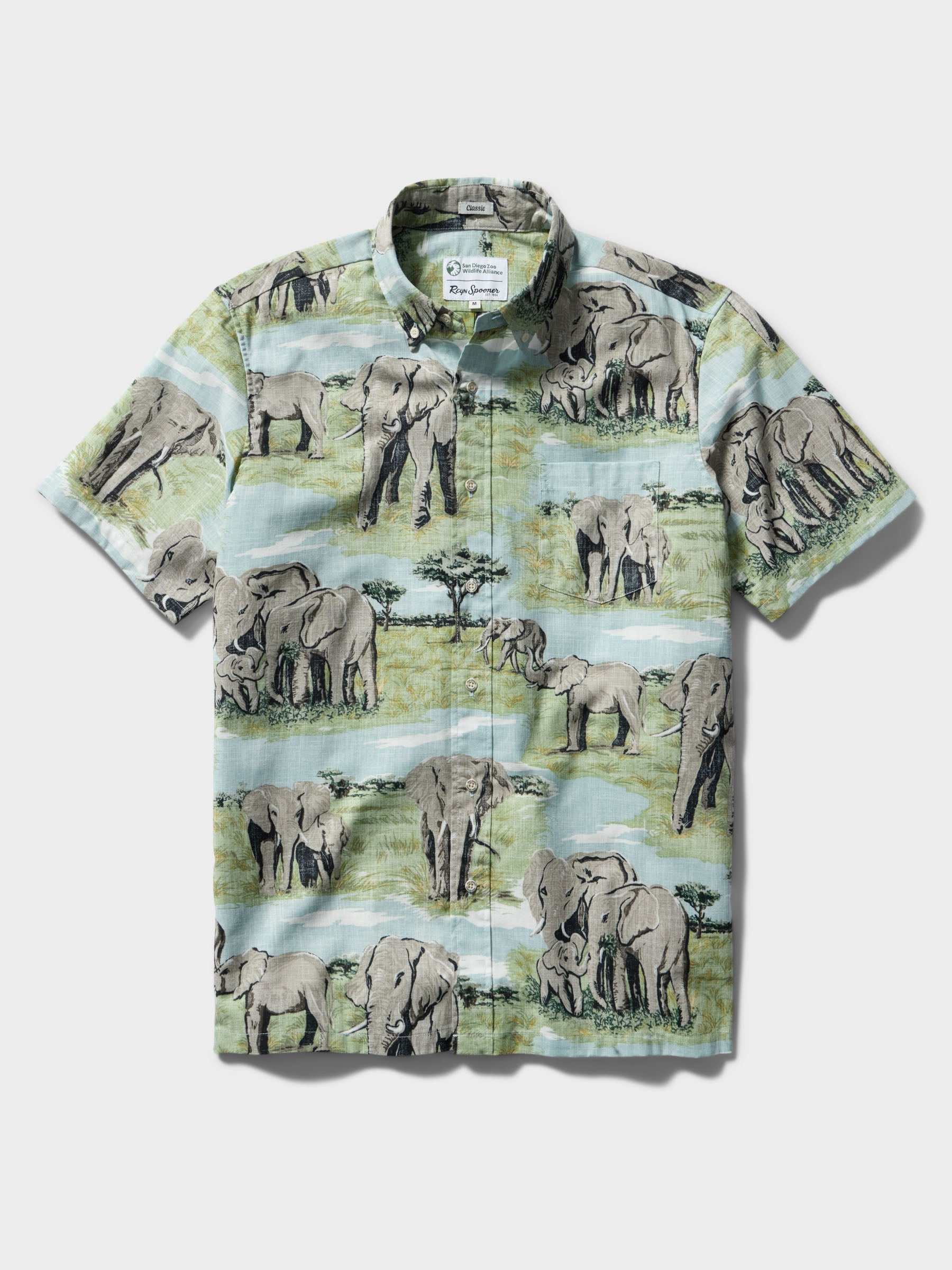 Reyn Spooner SAN DIEGO ZOO ELEPHANT VALLEY BUTTON FRONT in MINERAL